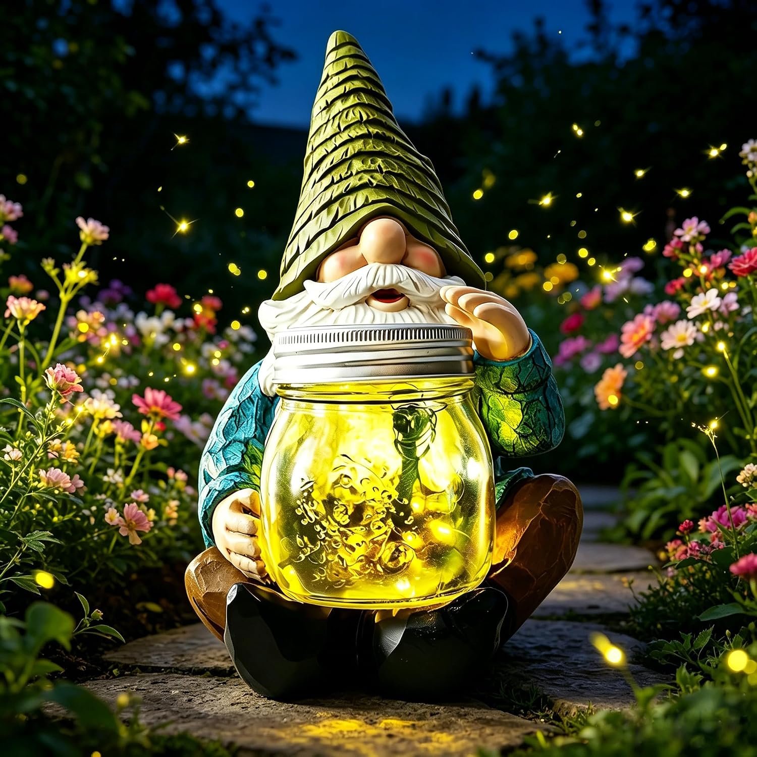 VOOKRY Solar Garden Gnome Statues, Outdoor Gnome with Firefly Solar Lights | Birthday Gifts for Mom Women Christmas Mother’s Day, Garden Figurines for Yard Decor Patio Porch Lawn Ornaments