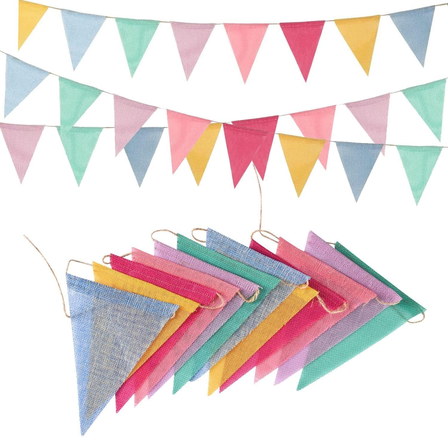 Pennant Banner Flags Pastel – GREATRIL Colorful Triangle Banners for Birthday Easter Classroom School Carnival Garland Outdoor Burlap Bunting Party Decorations 4 Strings