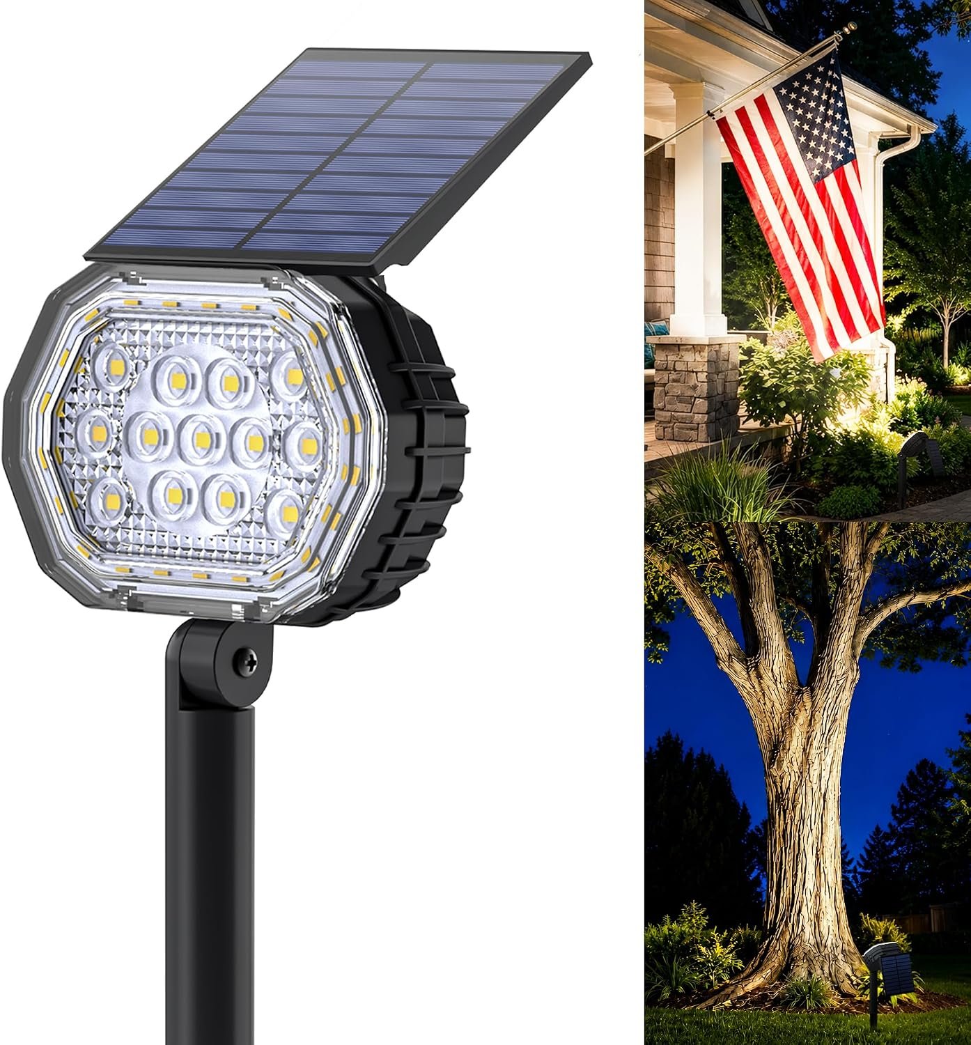 Solar Spot Lights Outdoor Waterproof, Solar Spotlights 1 Pack Neutral White | 3 Modes Solar Lights Outdoor 35 LED Landscape Lighting, Spot Uplights for Patio Garden Yard Walkway Driveway House Backyard