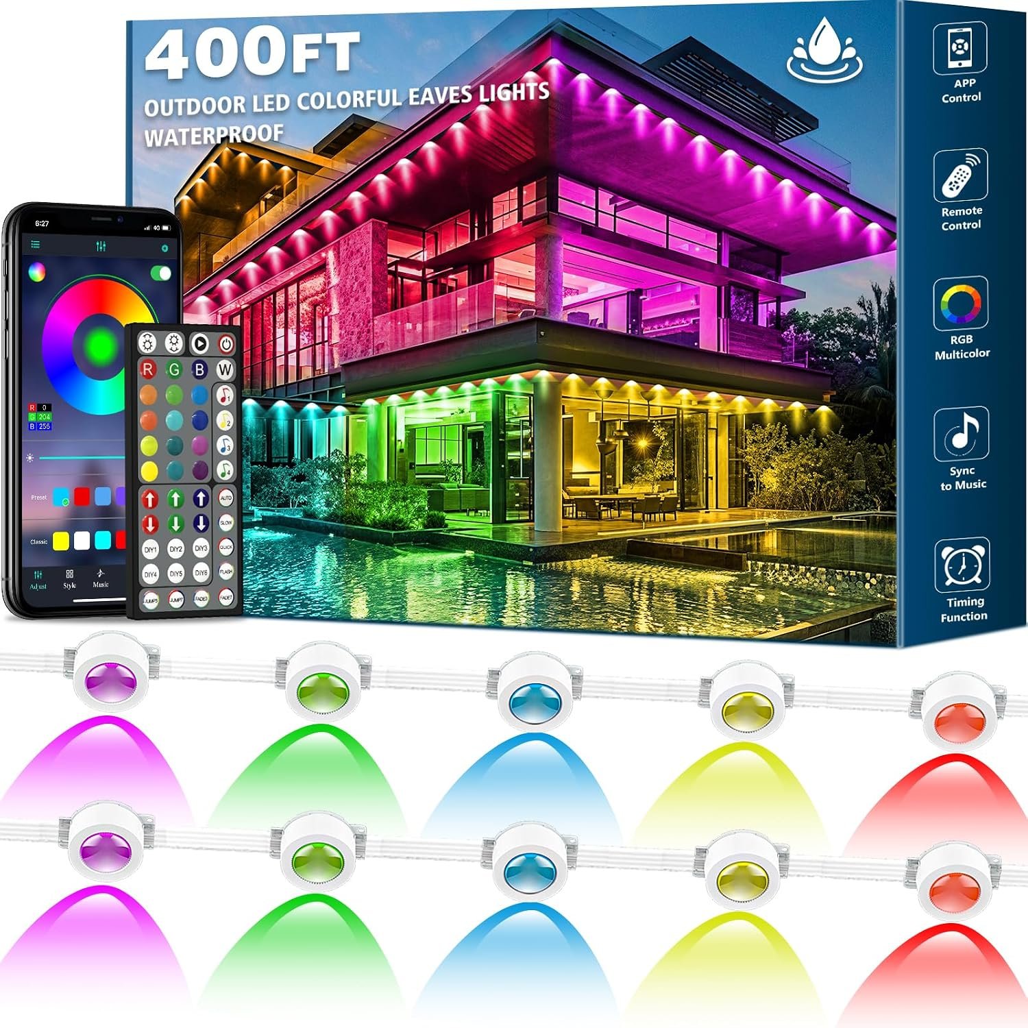 SINLEY 400FT Permanent Outdoor RGB Lights,Waterproof Smart LED Eaves Lights with App/Remote Control,for Christmas and All Holiday Decor,Daily and Accent Lighting,House Roof and Garden Lighting