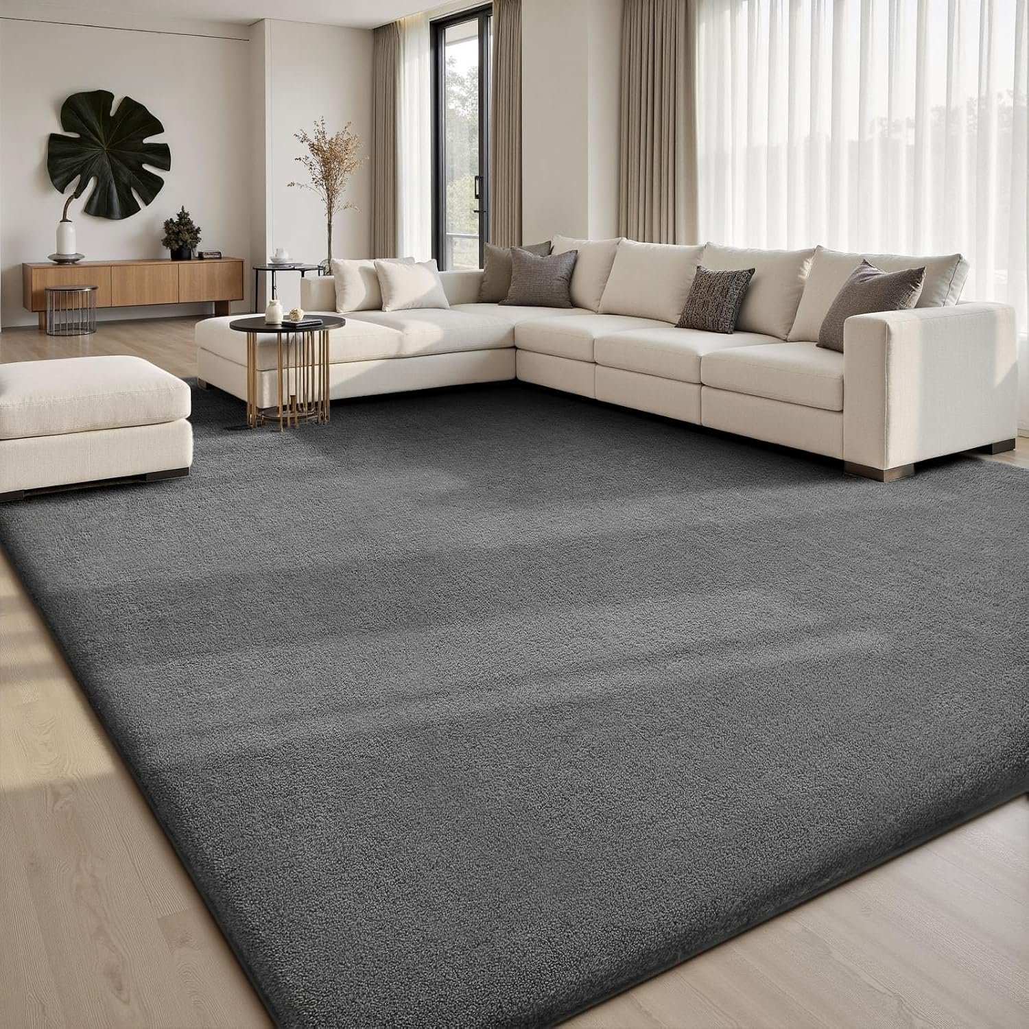 Sour Lemon 10×14 Area Rugs for Living Room Bedroom, Large Carpet Grey Rug | Washable, Non Slip, Big Huge Soft Fluffy Plush Thick, Memory foam, Bedside Nersy Modern Area Rug for Playroom Kids Room