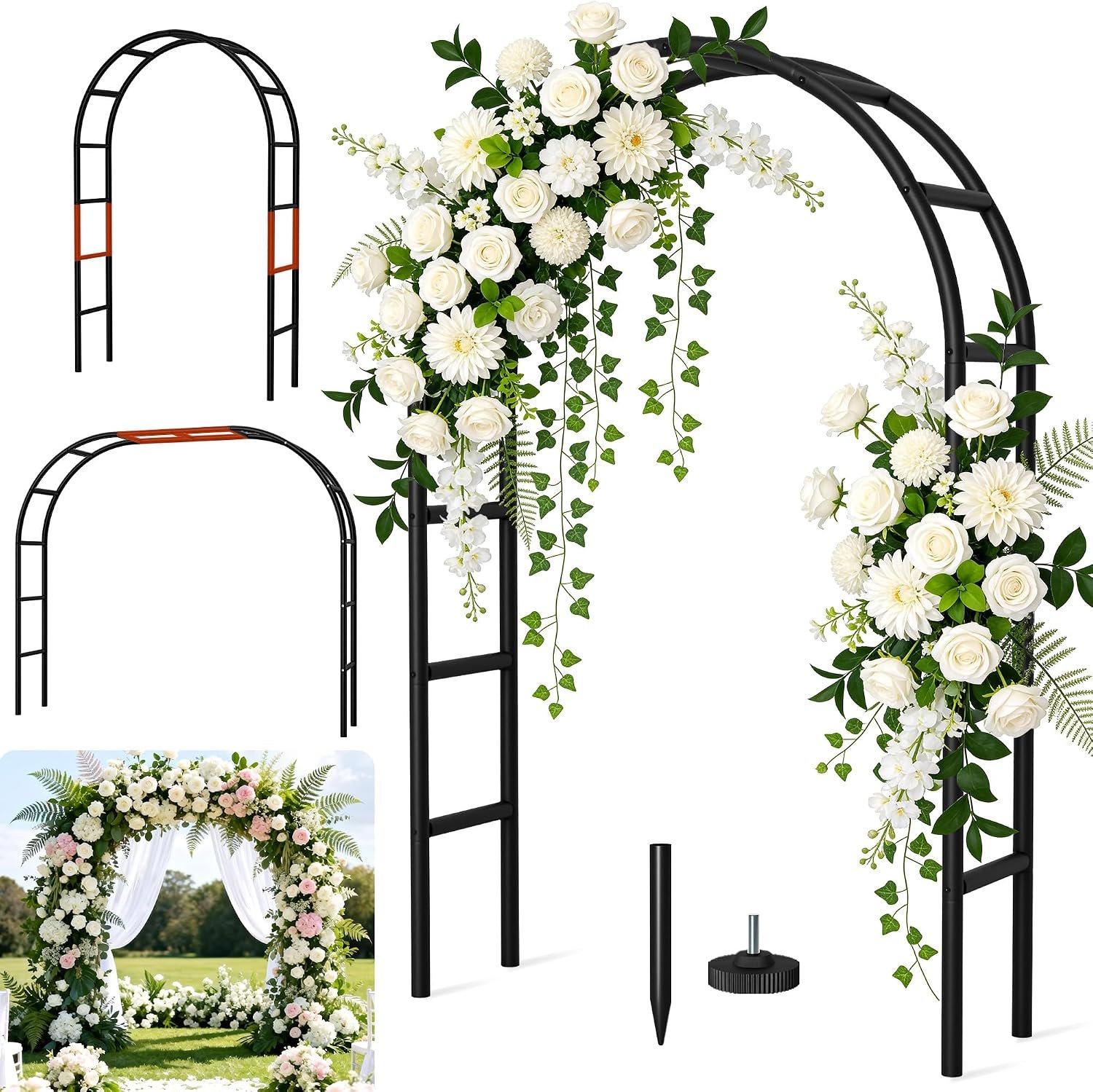 Thickened Rustproof Garden Arch Metal Trellis for Climbing Plants Outdoor, Wedding Arch Garden Arbor Frame Archway 4.9 x8.1 or 7.9 x6.7Ft Flower Arches for Bridal Party Decoration (Black)