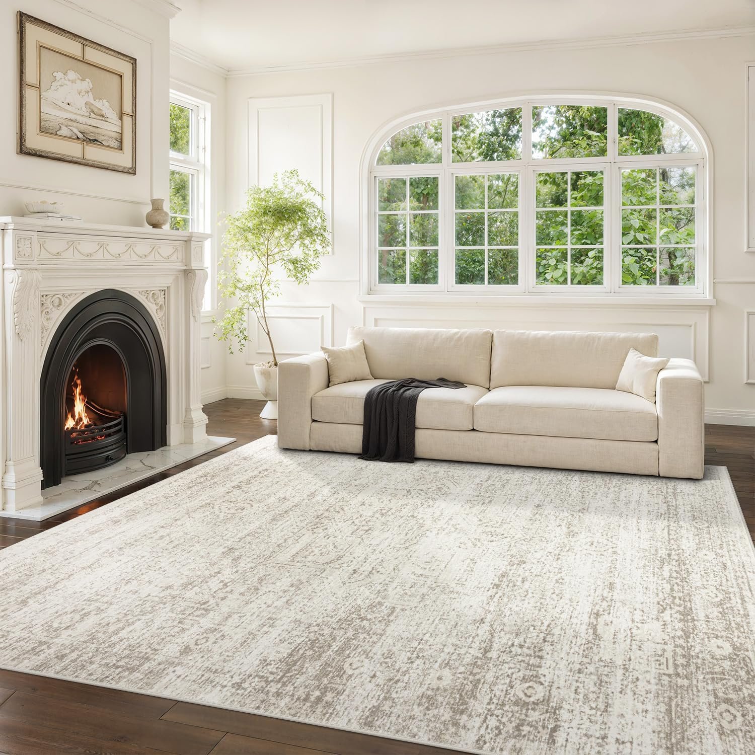 Washable Rugs 8×10 Area Rugs for Living Room,Bedroom,Dining Room Carpet | Ultra Soft Faux Wool,Kids & Pet Friendly,Machine Washable,Non-Slip & Non-Shedding,Large Vintage Low Pile Rug for Home Office