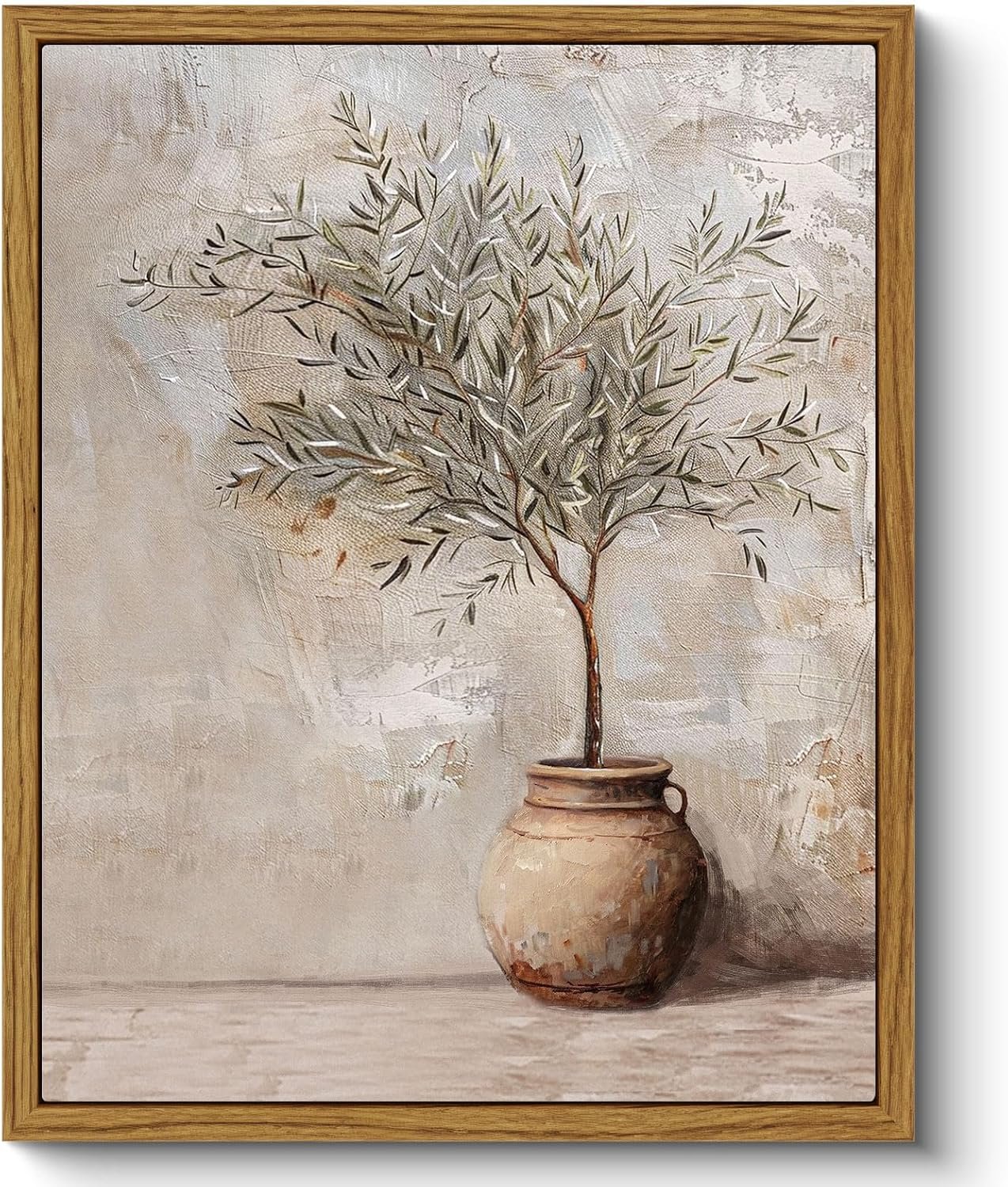ARPEOTCY Vintage Framed Botanical Wall Art, Bedroom Bathroom Rustic Farmhouse Art Decor, Olive Tree in Vessel Canvas Print Retro Paintings, Home Neutral Antique Decor, 8×10 Inch