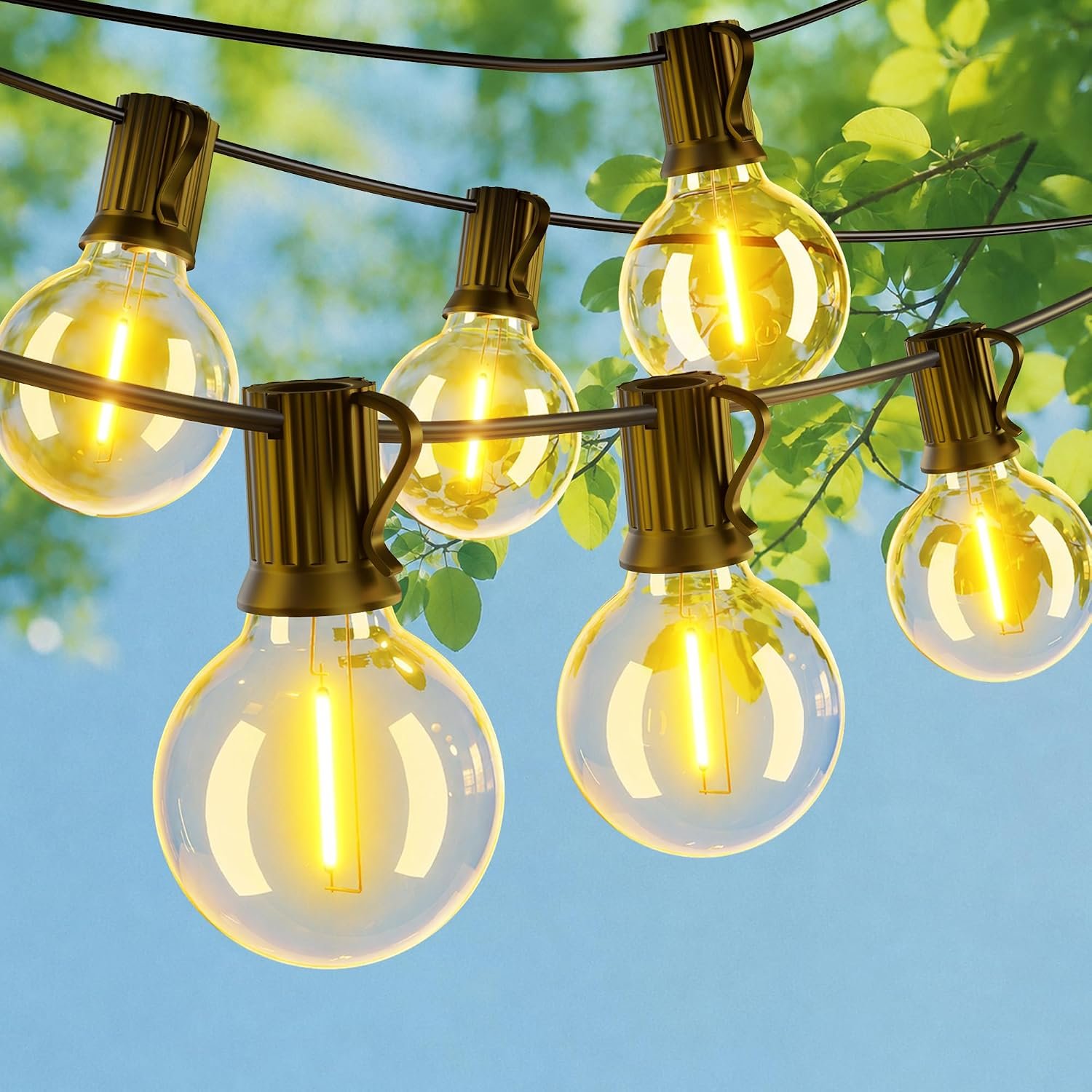 OHLUX Outdoor String Lights, 55FT Shatterproof LED Patio Lights with 26 Dimmable Plastic G40 Bulbs, 2200K Waterproof Connectable Hanging String for Backyard Cafe Porch Deck E12 Base