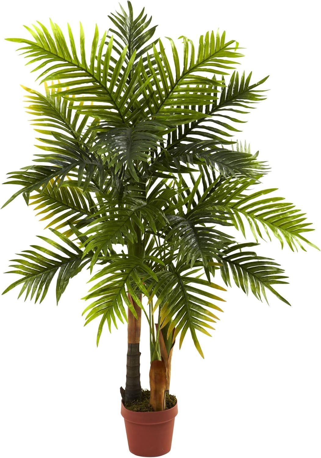 Nearly Natural 4 ft Artificial Areca Palm Tree Real Touch Decor with Pot | Natural-Looking Trunks, 130 Lifelike Leaves, Non-Decorative Nursery Pot, Tropical Office or Living Room Decor