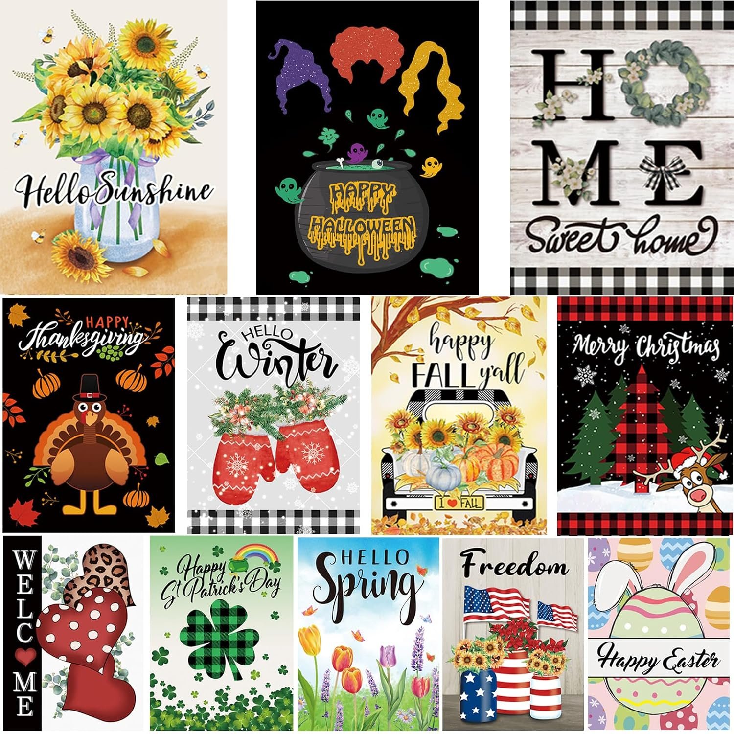Seasonal Garden Flags Set of 12 Double Sided 12×18 Inch Yard Flags | Small Garden Flags for Outside, Fall Winter Decorative Flag, Halloween Christmas Outdoor Flags, Holiday Flags for All Seasons
