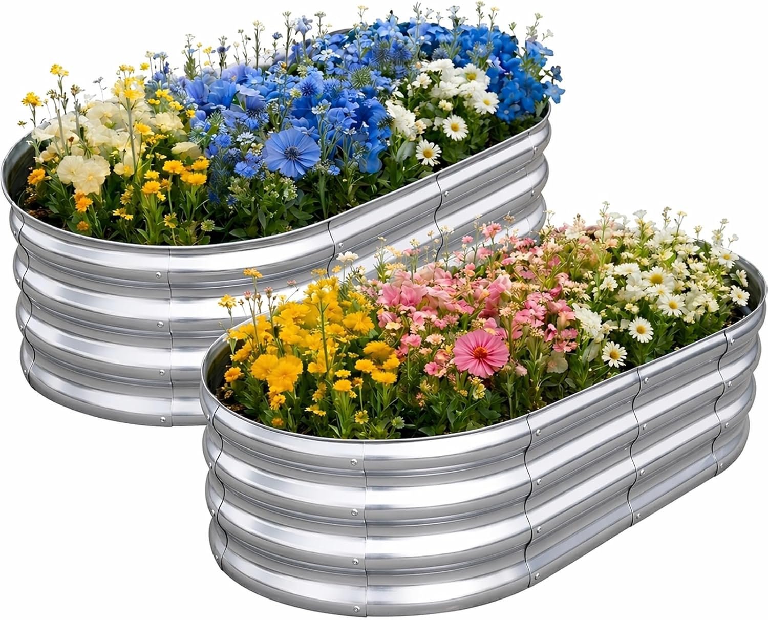TATAANTY Galvanized Raised Garden Bed for Outdoor: 4X2X1ft Durable Metal Vegetable Plant Container Kit – Oval Planter Box for Gardening Flower Trough （2 Pack）