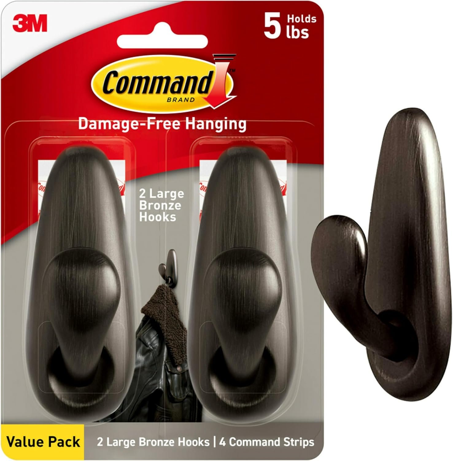 Command Forever Classic Large Metal Hooks, Damage Free Decorating, 2 Hooks | Adhesvie Metal Hooks For Damage Free Hanging, Good For Dorm Rooms, Rentals And Apartments, Removes Cleanly