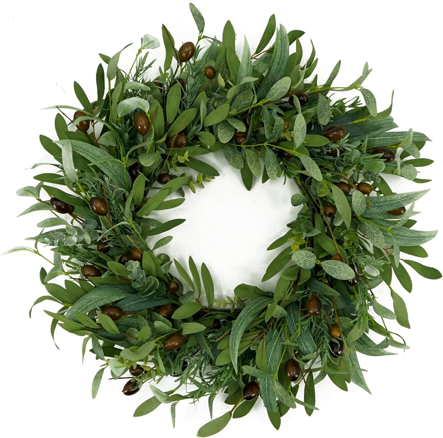 WreathDream 22 inch Olive Wreaths for Front Door Greenery Wreath with Olive Leaves, Bean for All Season Front Door Indoor Outdoor Farmhouse Home Wall Window Festival Wedding Decor