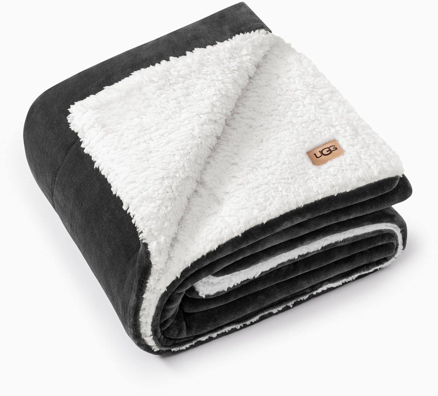 UGG Nita Throw Blanket, Reversible Fleece Blanket, 50″ x 70″, Charcoal Grey | Plush UGG Fluff to Smooth Box Stitched Fleece, Machine Washable, Soft & Cozy for Couch or Bed, College Dorm Room Essential