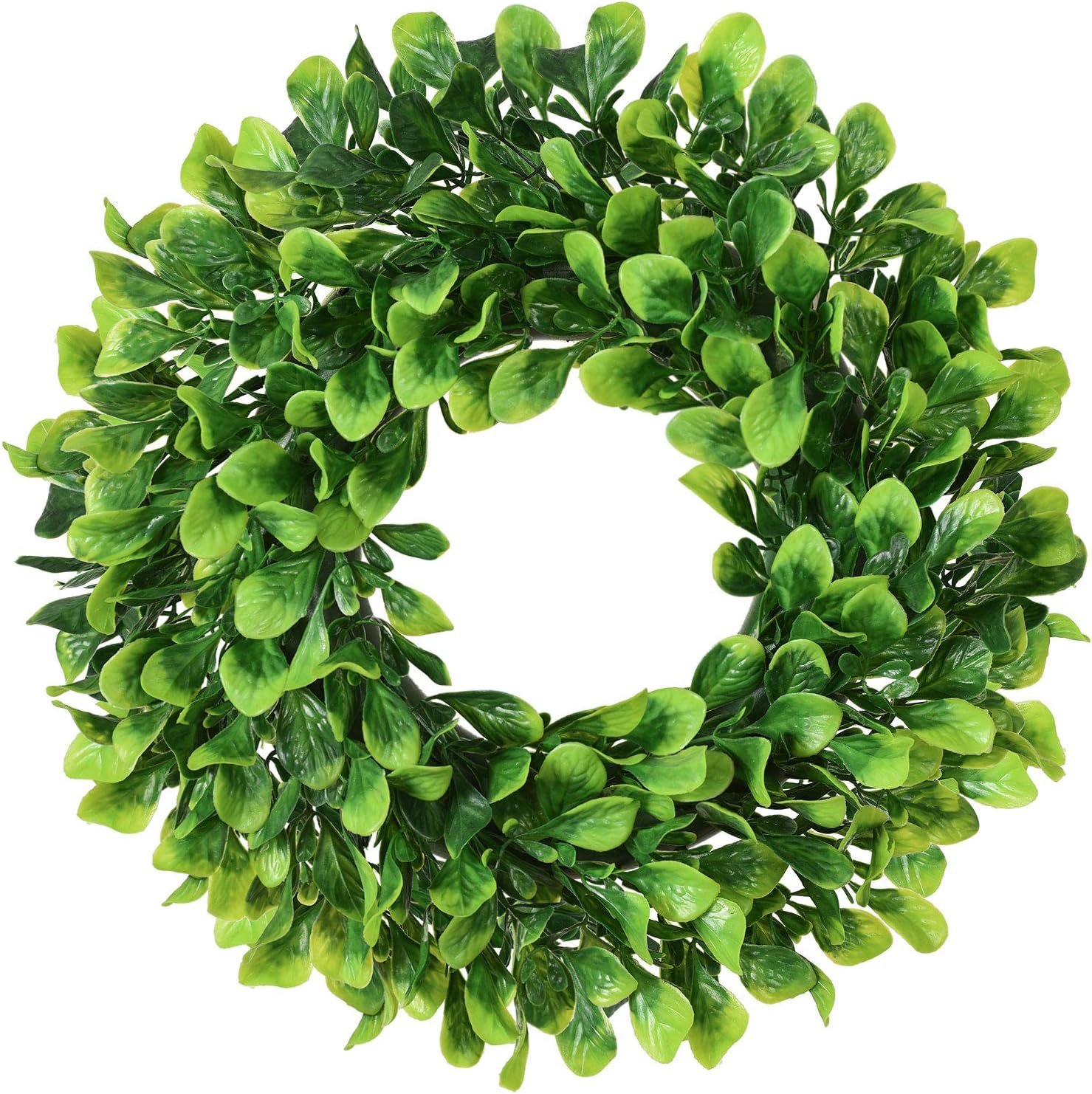 Lvydec Artificial Green Leaves Wreath – 10″ Mini-Sized Boxwood Wreath for Window Wall Decor Front Door Home Decoration