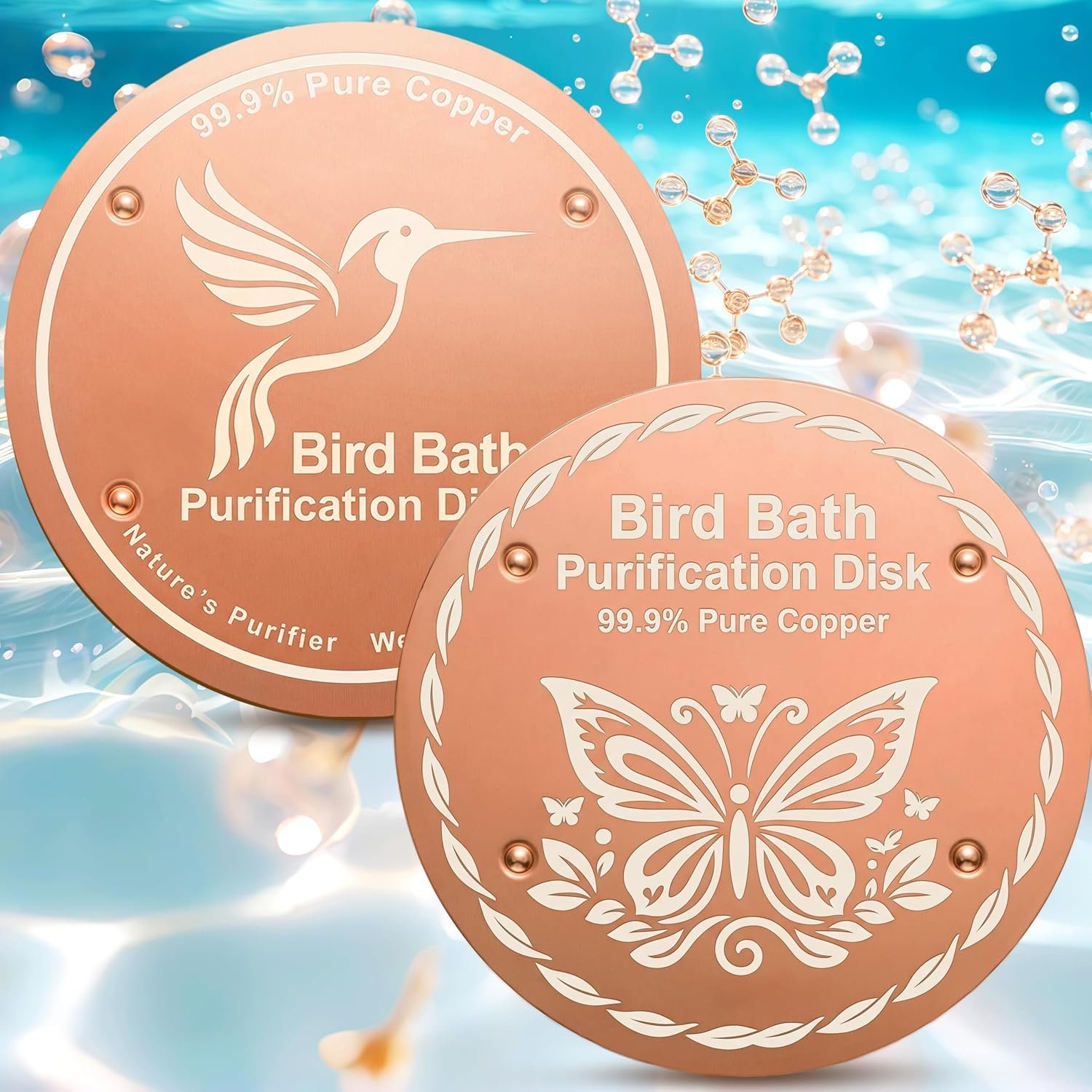 Bird Bath Purification Disc Pure Copper Outside Winter Solar Power Birdbath Humming Bee Water Fountain Window Feeder Stand Nectar Food Pole House Hanging Birdhouse Flowers Butterfly Accessories