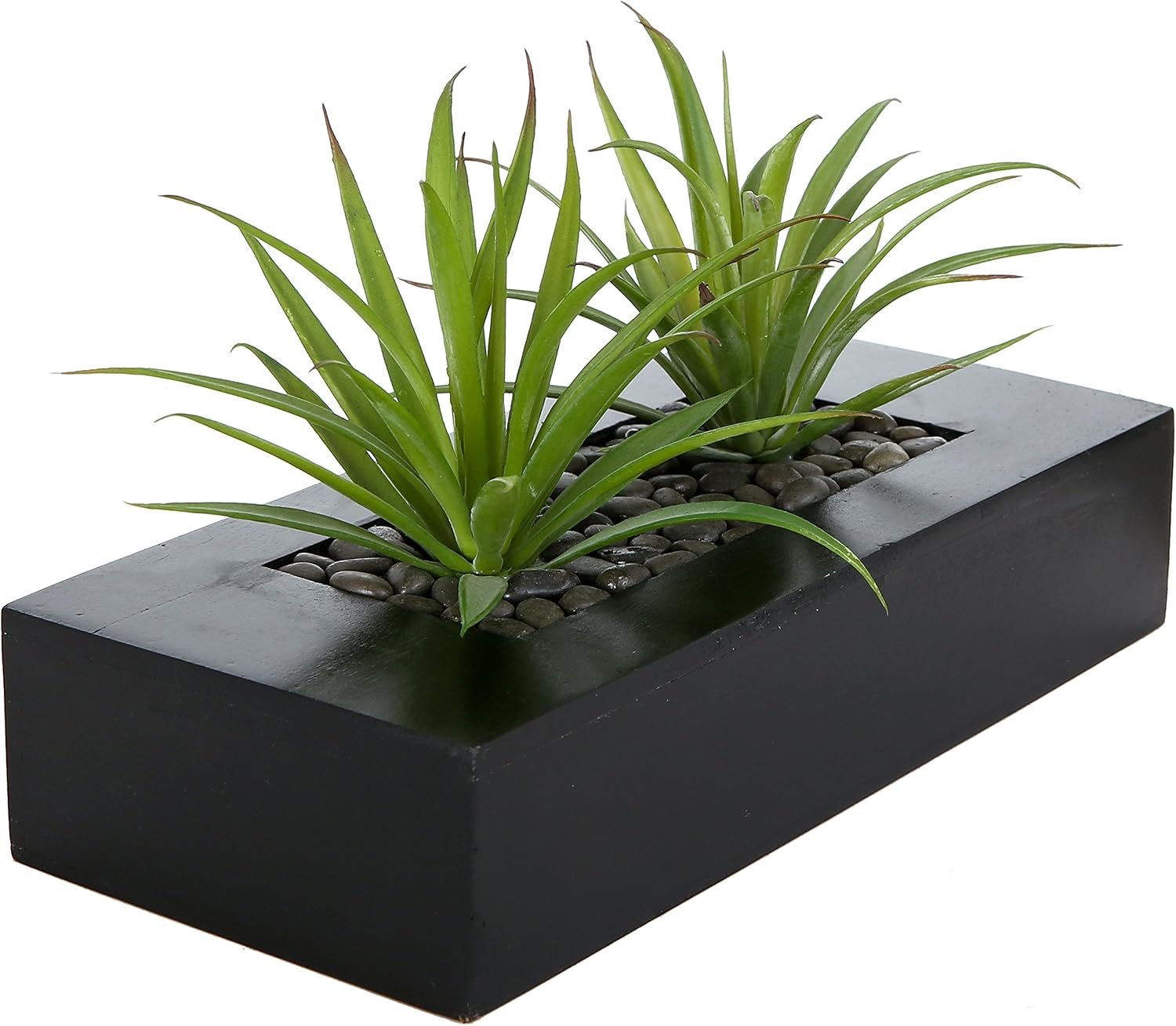 MyGift 10 Inch Fake Green Grass Plant in Rectangular Black Wood Planter | Faux Artificial Plants Tabletop Centerpiece Décor Container Indoor accent realistic foliage modern farmhouse office table