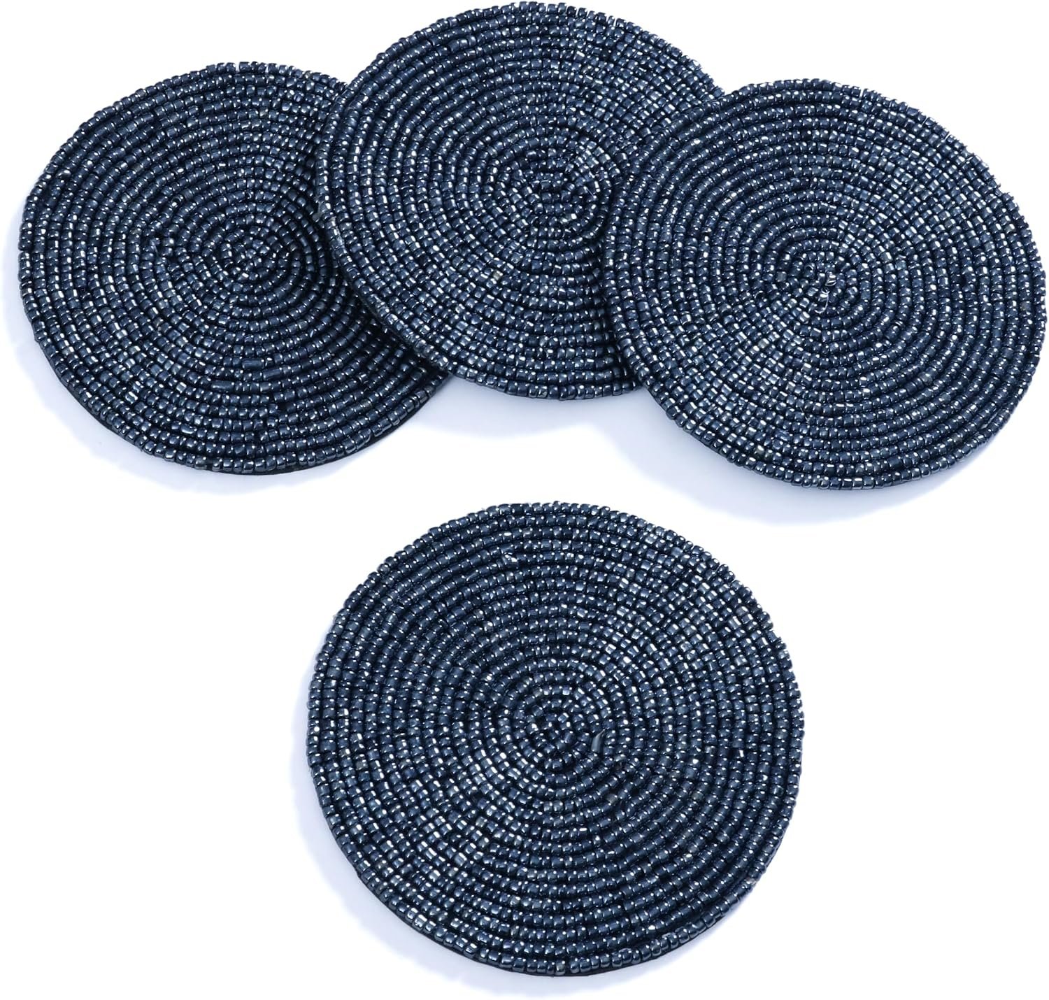 Handmade Beaded Bar Drink Tabletop Protection Coasters – Set of 4 – Halloween Harvest Autumn Fall Thanksgiving Holiday Christmas Xmas Celebration Festive Party 4″ Round – Charcol Grey