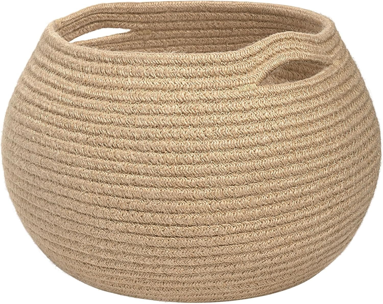 Goodpick Round Small Wicker Storage Basket for Shelves, 10″ x 8.3″, Jute | Woven Baby Basket with Handles，Decorative Gift Basket, Fits Living Room Nursery Toys & Towels Storage, Plant Baskets Indoor