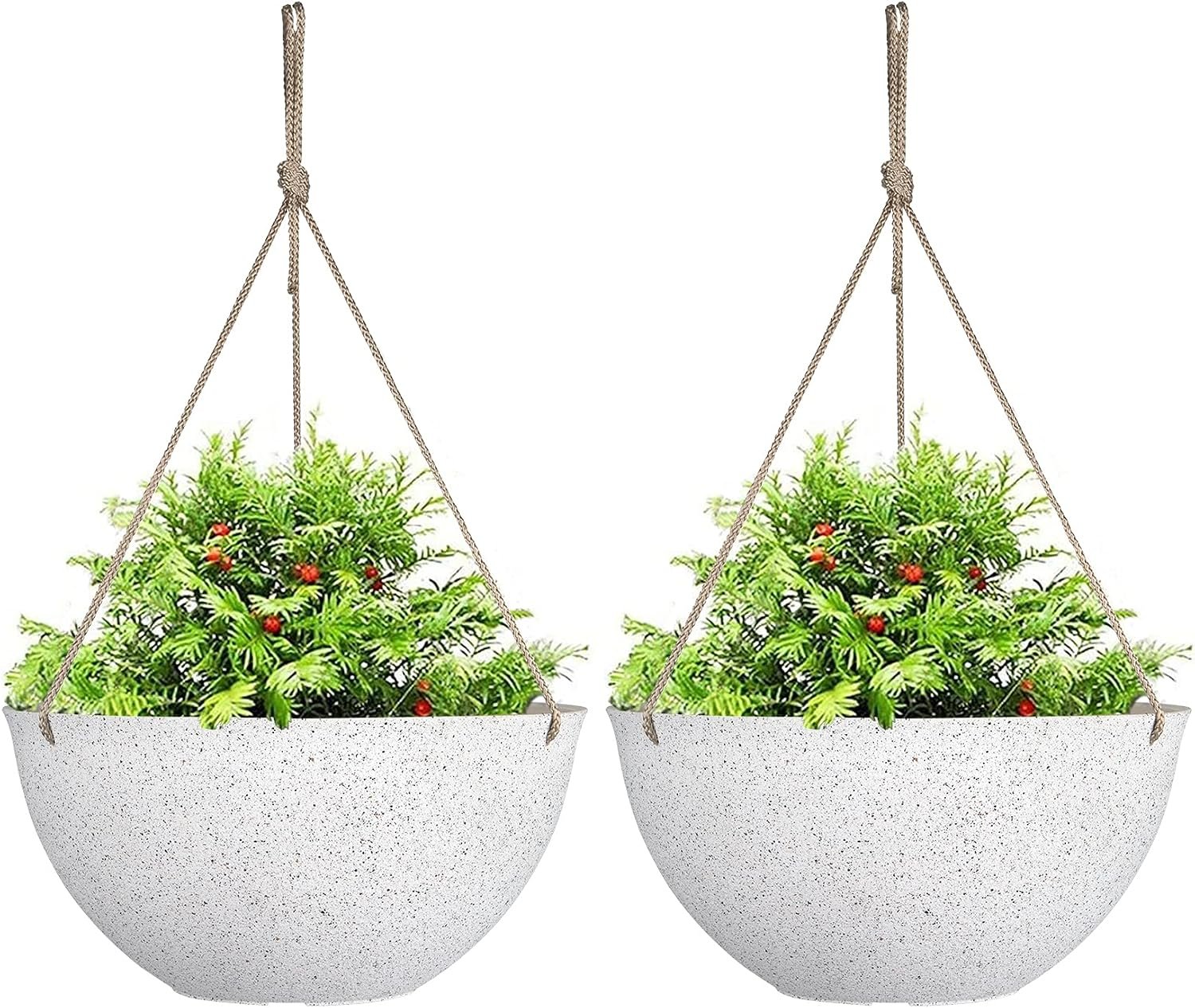 LA JOLIE MUSE Large Hanging Planters for Outdoor Plants, Set of 2,13 Inch | White Hanging Baskets with Drainage Holes, Decorative Outdoor Hanging Planters for Windows, Porches, Balcony, Garden & Patio