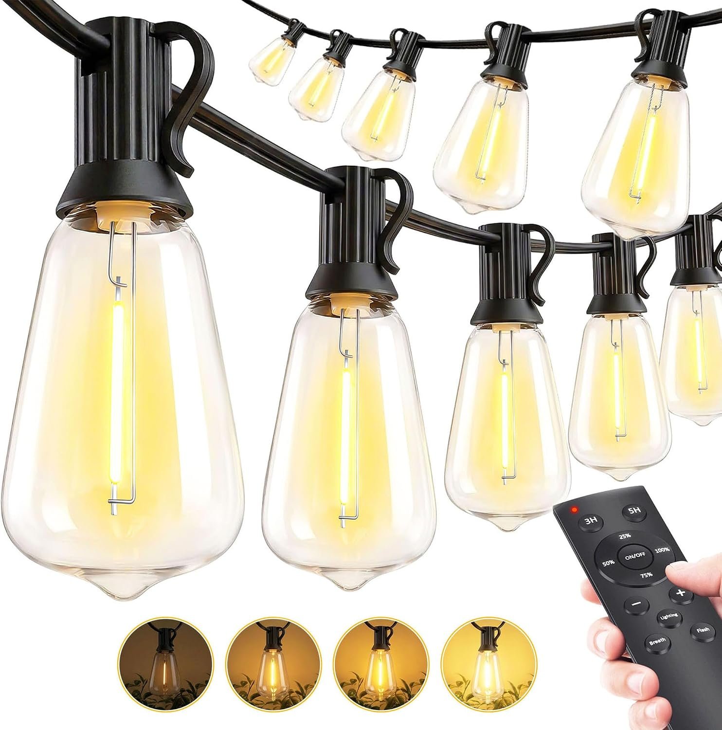 MGVIH Outdoor String Led Patio Lights – 200Ft 60M Outside Waterproof Light with Remote Dimmable ST38 Shatterproof Bulb Hanging Outdoor Electric Lighting for Backyard Yard Gazebo Porch Party