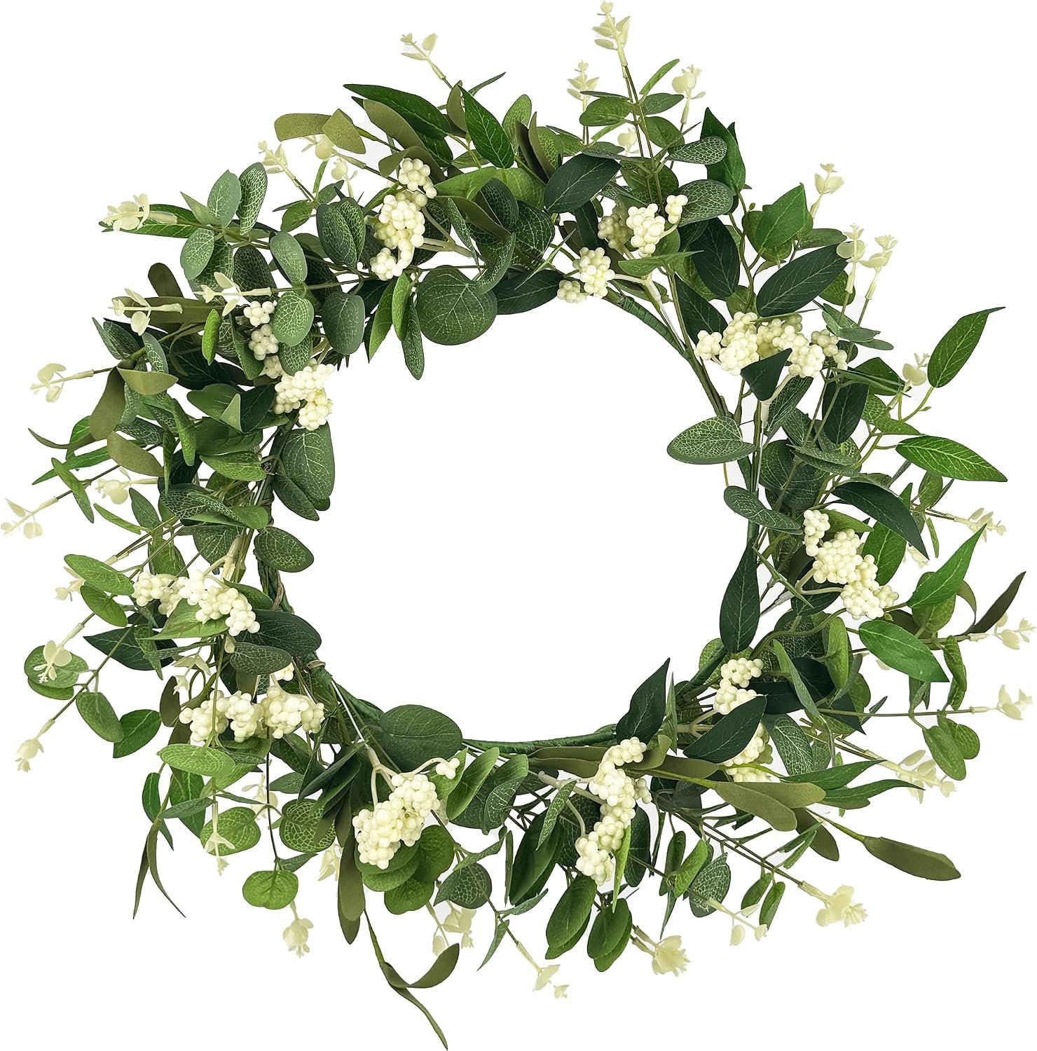 20″ Artificial Eucalyptus Wreath for Front Door – All Seasons Greenery Wreath with Berries, Rustic Farmhouse Hanging Decor for Indoor Outdoor Porch Home Wall