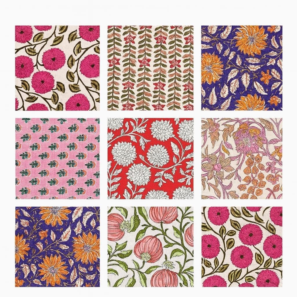INDIANHANDICRAFTS 10 Pc Mix Lot Hand Block Print Napkin, 100% Cotton, 16×16 Inch, Multicolor Floral, Square, Napkin