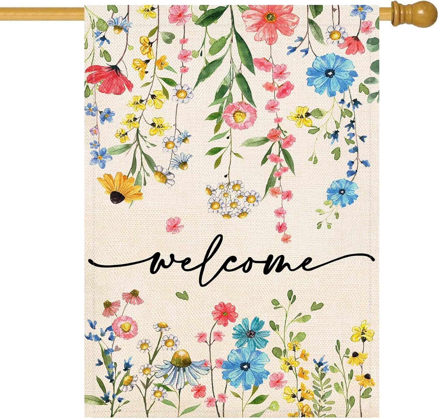 Baccessor Summer Spring House Flag 28×40 Inch Double Sided Welcome Floral Large Yard Outside Outdoor Seasonal Burlap Flower Home Patio Decoration