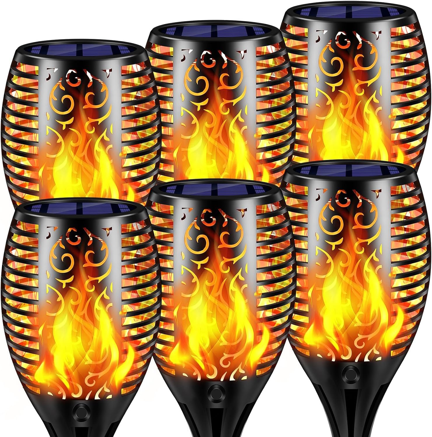 TomCare Solar Lights Outdoor Flickering Flame Solar Torch Lights, 6 Pack | Realistic Flame Effect, Charges in 6-8 Hours, 10-12-Hour Runtime, IP65 Waterproof, Auto On/Off for Yard, Patio and Garden