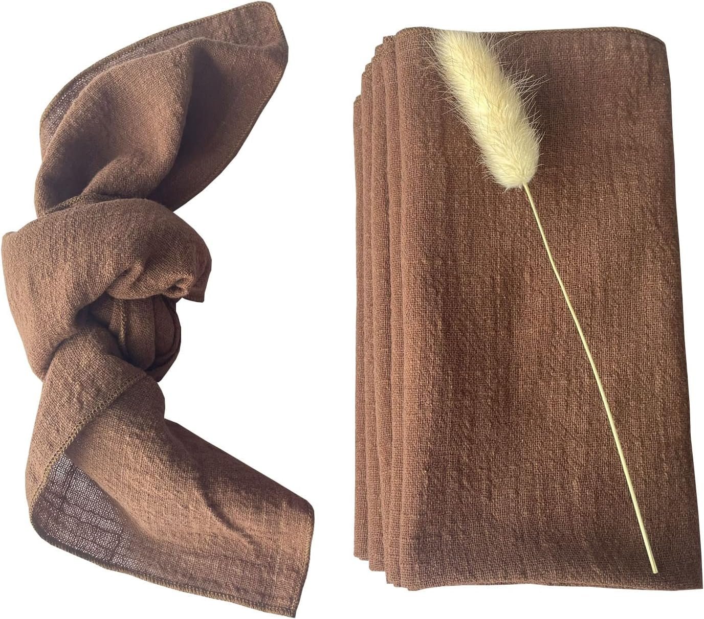 Gauze Cloth Napkins 6 Pack 16×16 Inches 100% Natural Soft Cotton Weddings Decorative Parties Family Everyday Use Bulk Linen Dinner Napkins (Brown, 6 Pack)