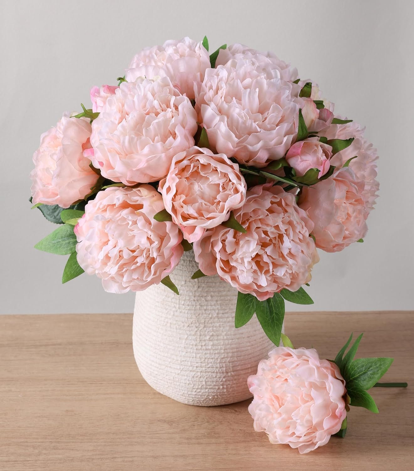 Light Pink Peony Artificial Flowers – 11 Branches Silk Peonies for Vase | Floral Arrangements, Wedding Decor, Living Room Accents (Faux Flowers)