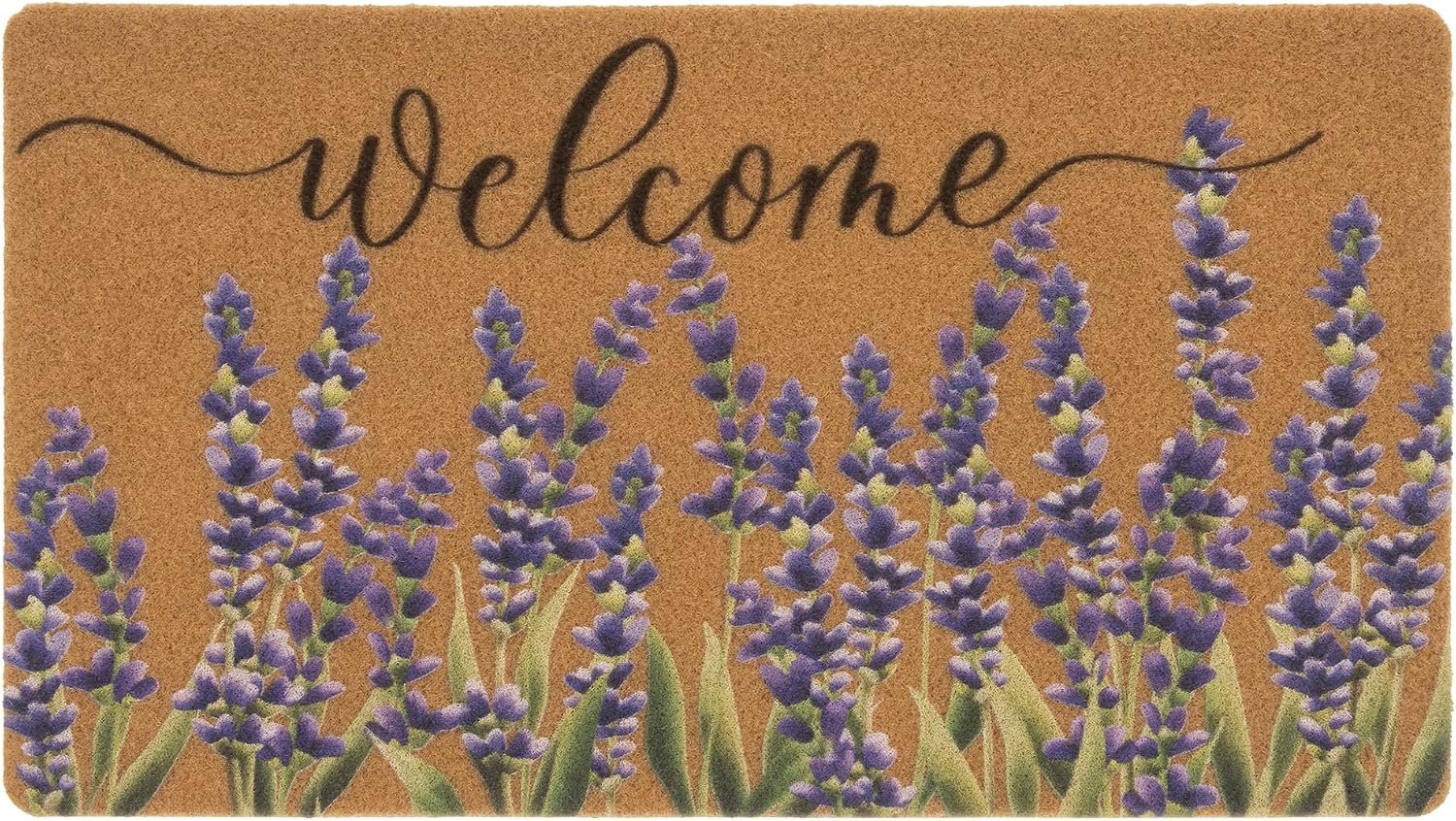 Lavender-Welcome-Doormat for Outdoor Entrance Spring-Flower-Coir-Door-Mats | Non-Slip PVC Backing,Heavy Duty,Spring Front Door Mat for Outdoor Indoor 17 x 29 Inch