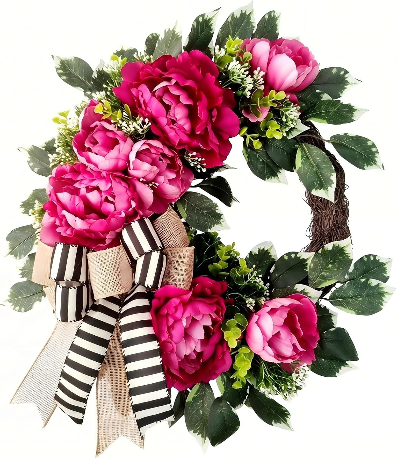 vofuly Spring Summer Wreath for Front Door,hot Pink Peony Wreath with Bow, Valentine Decor,Housewarming Gift, Wedding Door Decoration,Farmhouse Porch decor-20 inch