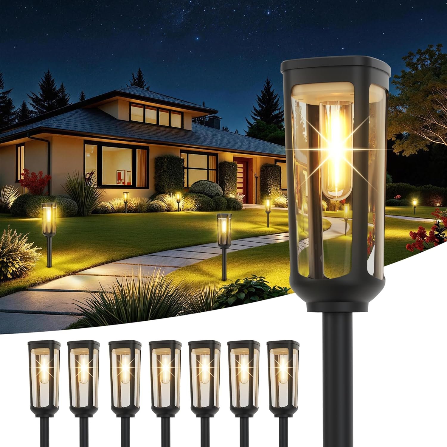 JEJOT Solar Pathway Lights Outdoor Waterproof, 8 Pack Solar Walkway Lights | Solar Light outdoor for Lawn Yard Garden Patio Driveway Decor Landscape, Warm White