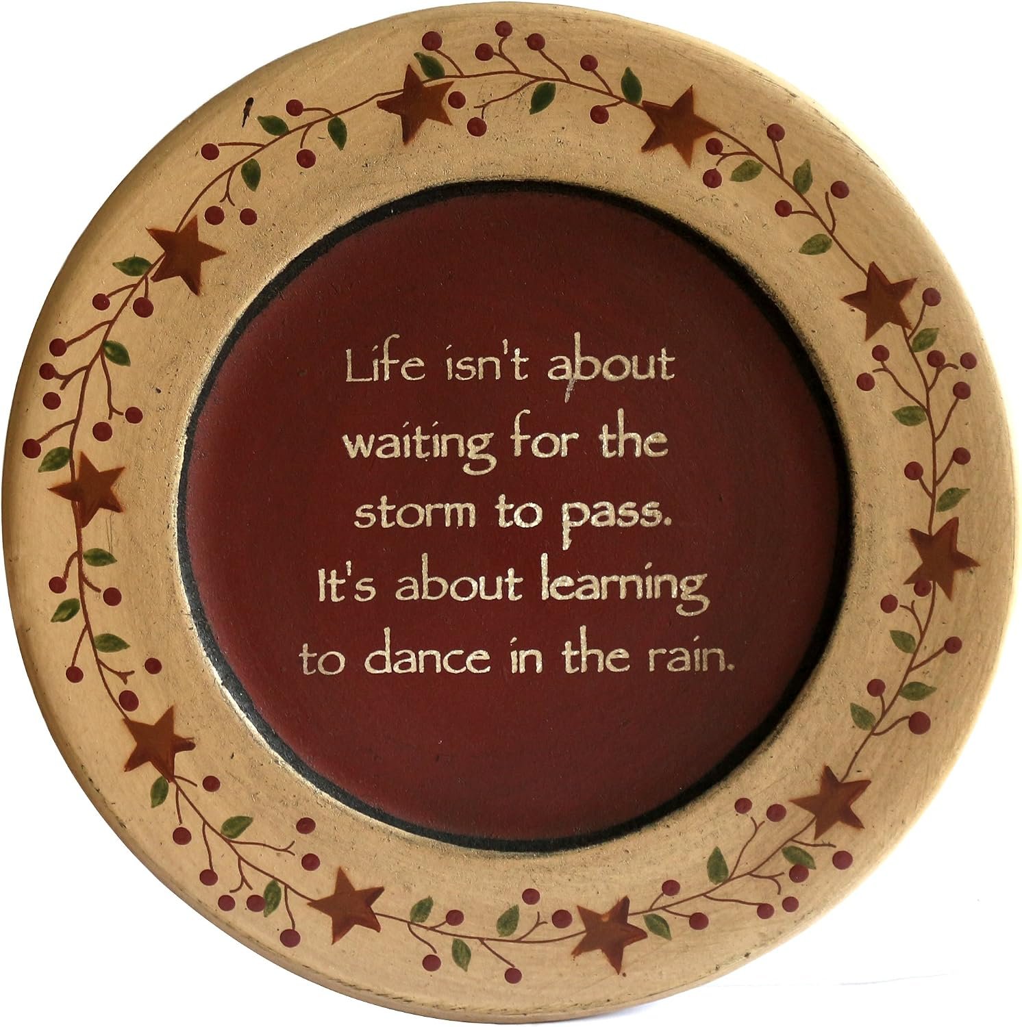 CVHOMEDECO. Primitive Vintage Dance in the Rain Wood Decorative Plate Display Wooden Plate Home Décor Art, 9-3/4 Inch