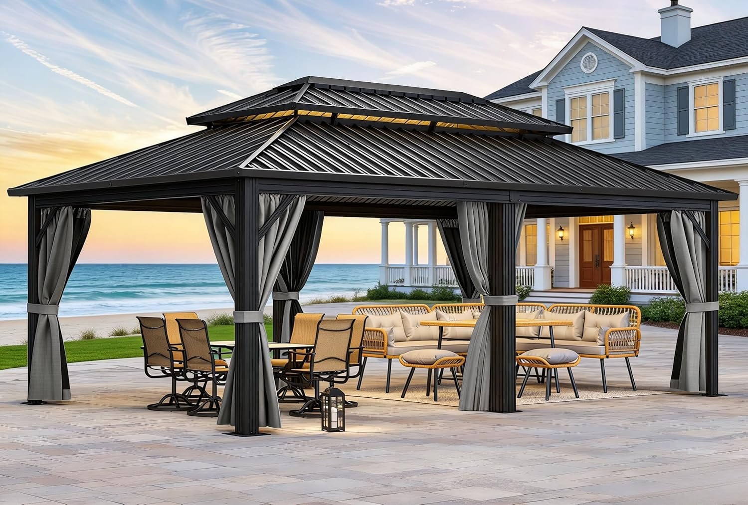 YITAHOME 12X20FT Hardtop Metal Gazebo Double Roof Canopy Aluminum Frame | Patio Gzebo Tent Curtains Netting for Patios Backyards Decks Lawns