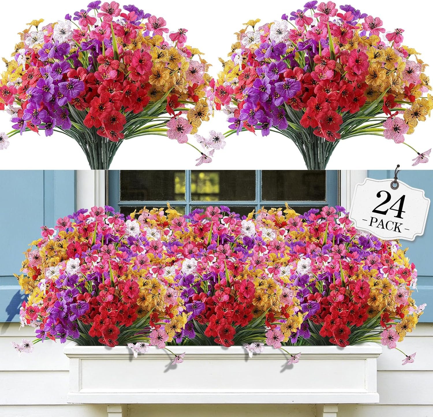 AGIRL Artificial Flowers Outdoor UV Resistant Fake Plant Garden Patio Decor | 24 Bundles,No Fade Plastic Faux Flowers for Hanging Planters front porch yard Indoor Outside,grave decorations for cemetery