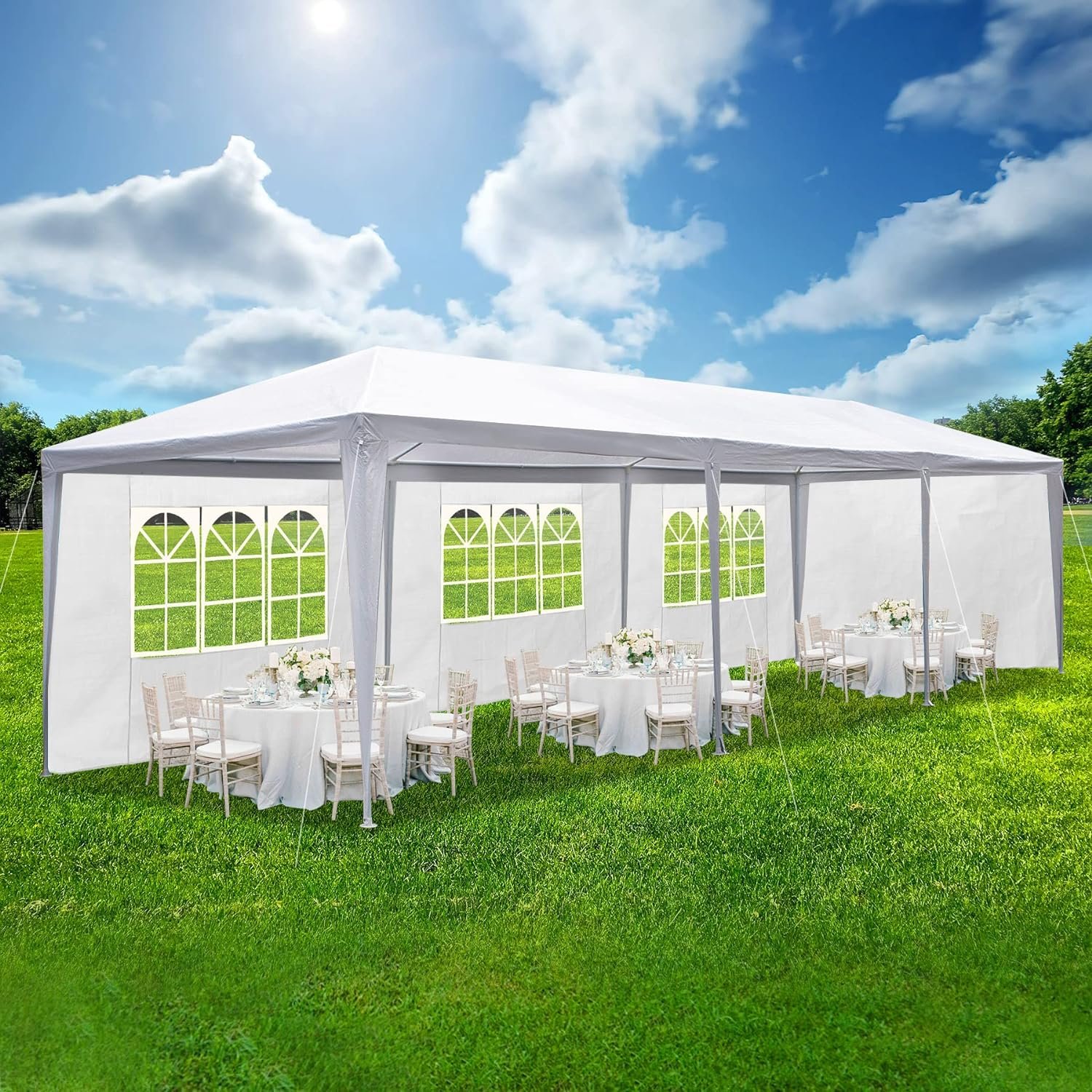 10′ x 30′ Outdoor Waterproof Gazebo Canopy Tent with Removable Sidewalls and Windows Heavy Duty Tent for Party Wedding Events Beach BBQ, White