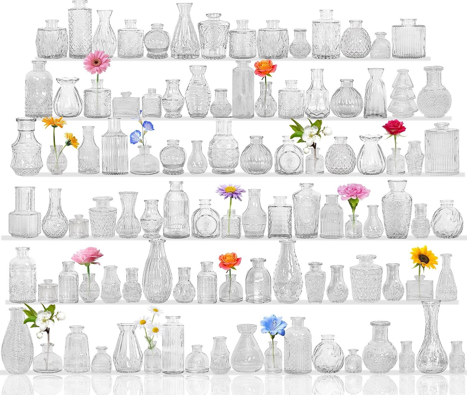 Set of 100 Glass Bud Vase Set, Small Vintage Clear Flower Vase Centerpieces for Table Bulk Cute Rustic Style Mini Vase for Home Decor Wedding Baby Shower Birthday Party