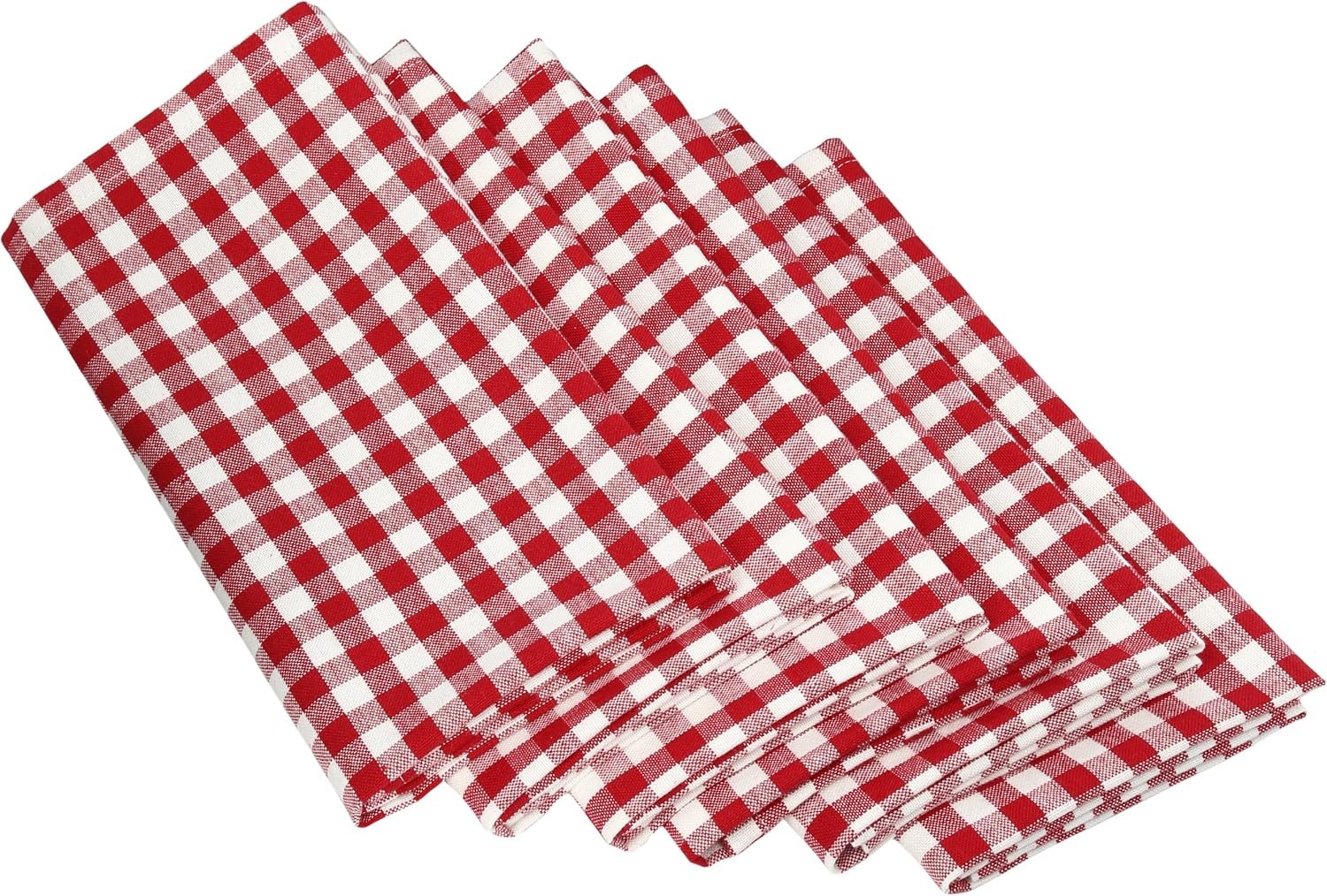 DII Cotton Napkin Set Machine Washable Everyday Basic, 20×20, Tango Red Gingham, 6 Count