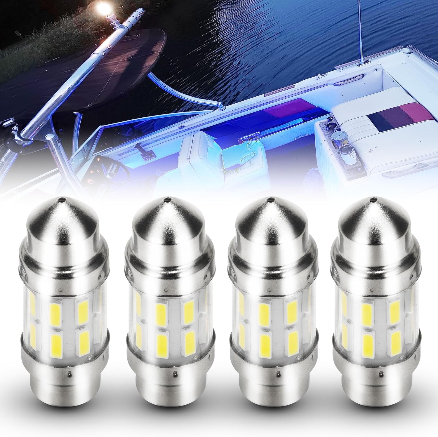 31mm Festoon Marine LED Boat Navigation Light Bulb Cool White, 4 Pack