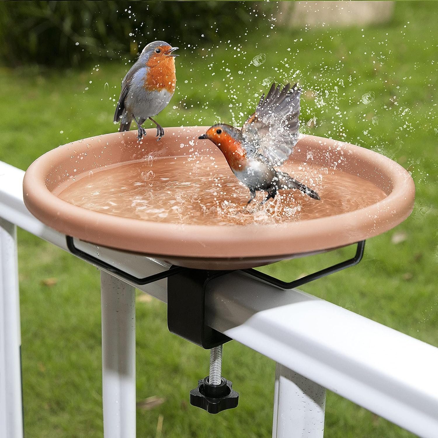 Hanizi Bird Bath Deck Mounted Bowl 12 Inches, Balcony Railing Birdbaths Unheated, Bird Bath Fence Clamp Detachable | Balcony Railing, Unheated, Fence Clamp, Detachable