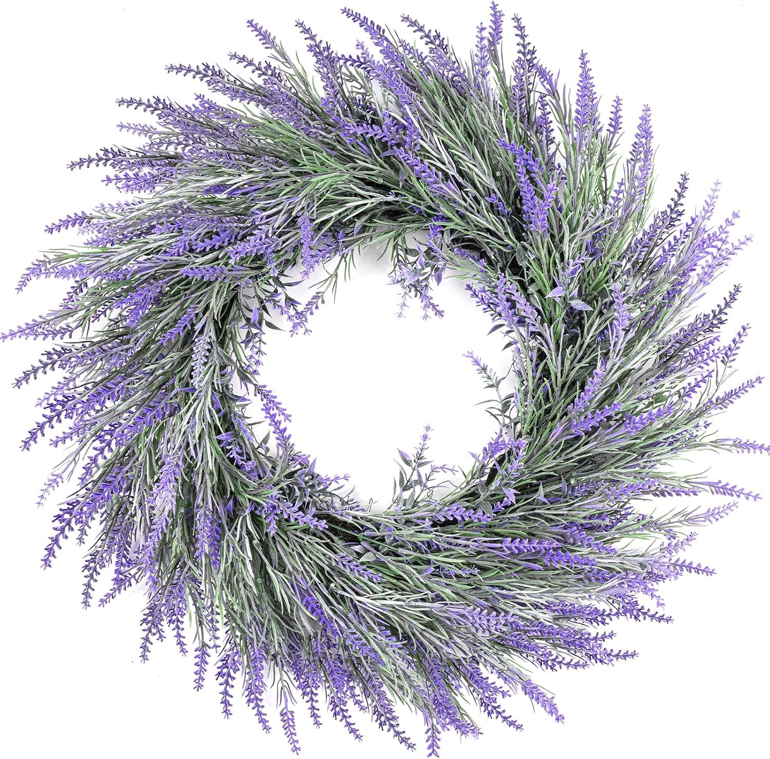 HUZIYAHAN Spring Summer Lavender Door Wreath 21Inch Front Door Wreath All Seasons Wreaths Purple Artificial Lavender Wreaths for Outdoor Outside Indoor Window Home Rustic Farmhouse Decorations