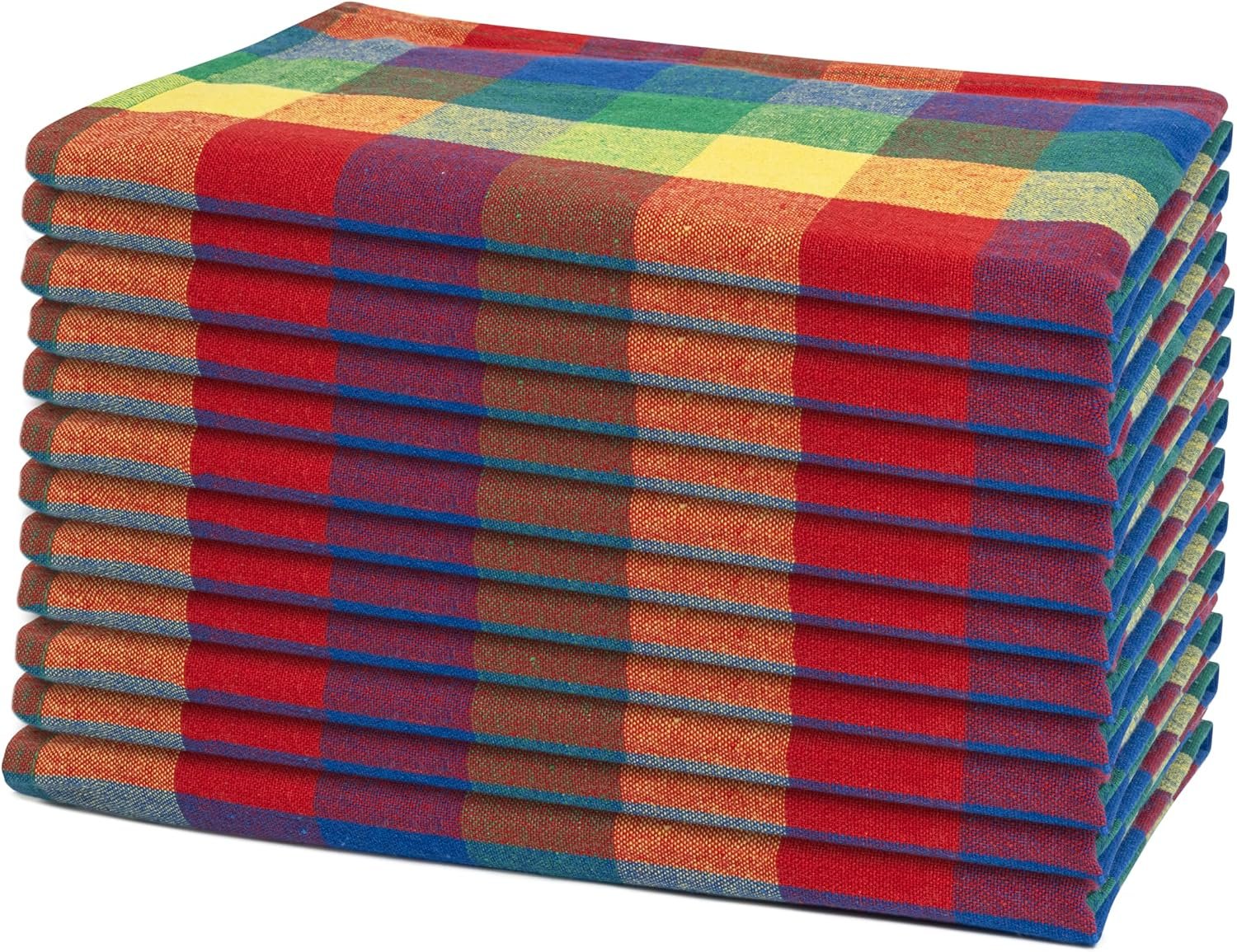 Multicolor Rainbow Cloth Dinner Napkins – 12 Pack, 100% Cotton, 20″x20″ Colorful Cotton Dinner Napkins for Parties and Events – Checkered Multicolor Napkins