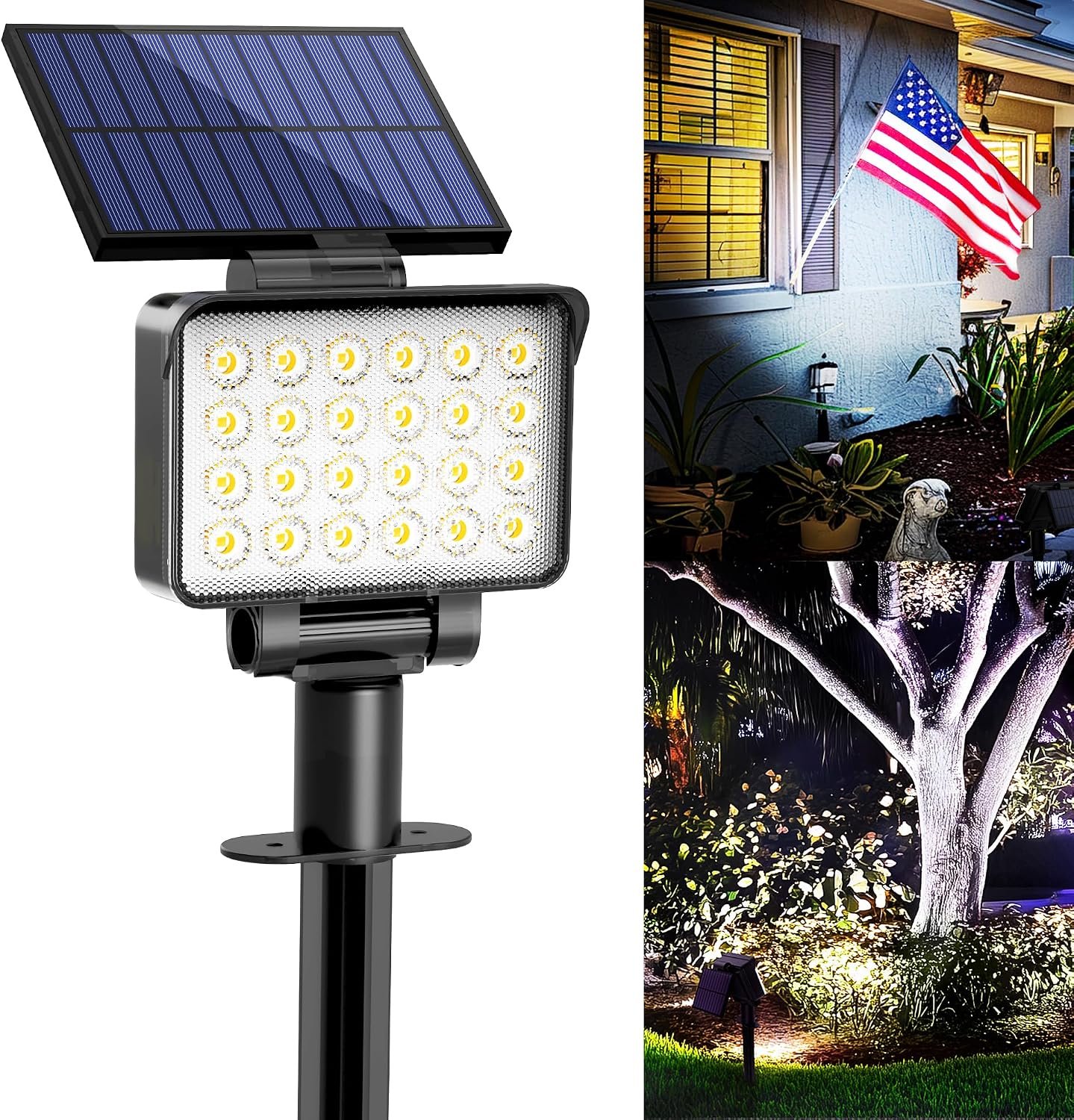 Solar Spot Lights Outdoor Waterproof for Flag, Tree, House, Garden, Yard, 3 Brightness Modes Solar Powered Landscape Spotlights 1 Pack Cool White