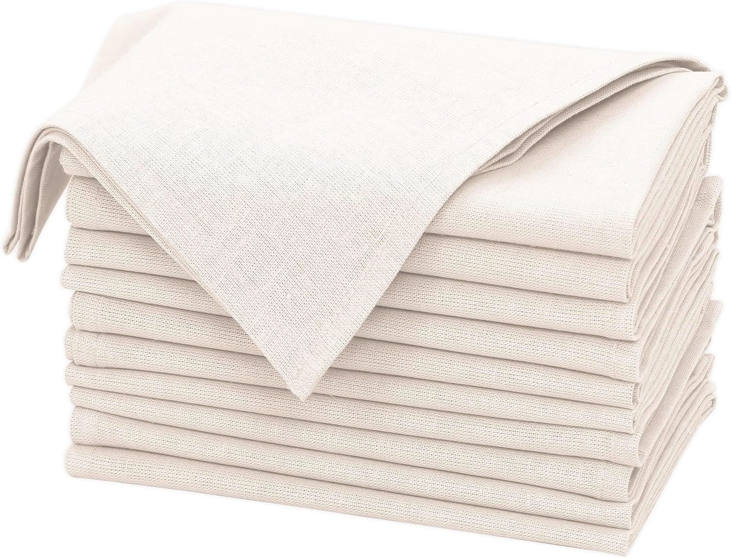 Ruvanti Linen Napkins Set of 12, 18×18 Cloth Napkins, Cotton Linen Blend Napkins Cloth Washable, Soft, Reusable Dinner Napkins for Wedding, Parties, Christmas, Thanksgiving, Everyday Use – Ivory