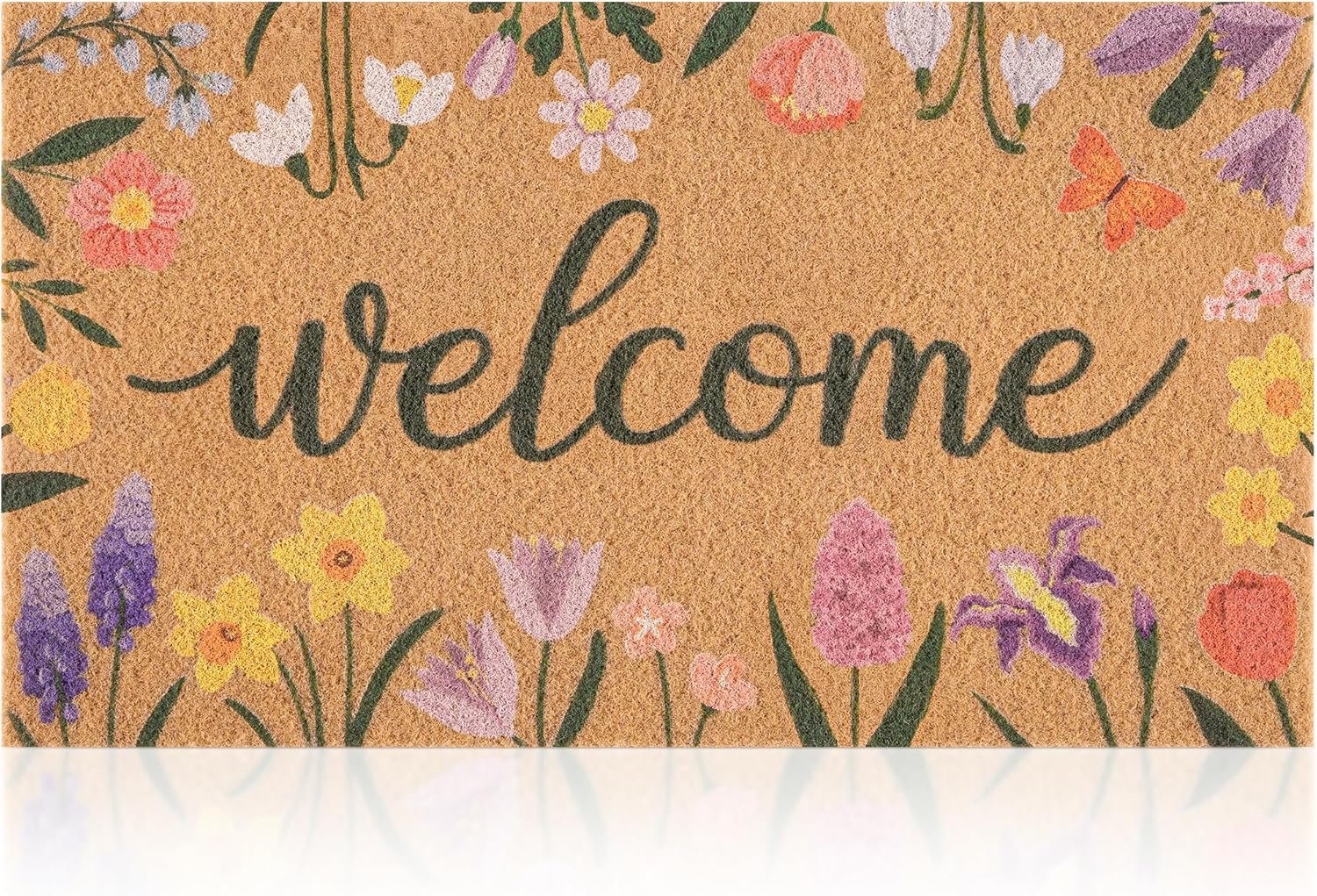 Colorful Wildflowers Welcome Mat Floral Decor for Porch, Patio or Entryway | Hand-drawn Wildflower Artwork with Colorful Blooms; Durable Coir Fibers and Secure Backing Create a Cheerful Garden Entrance