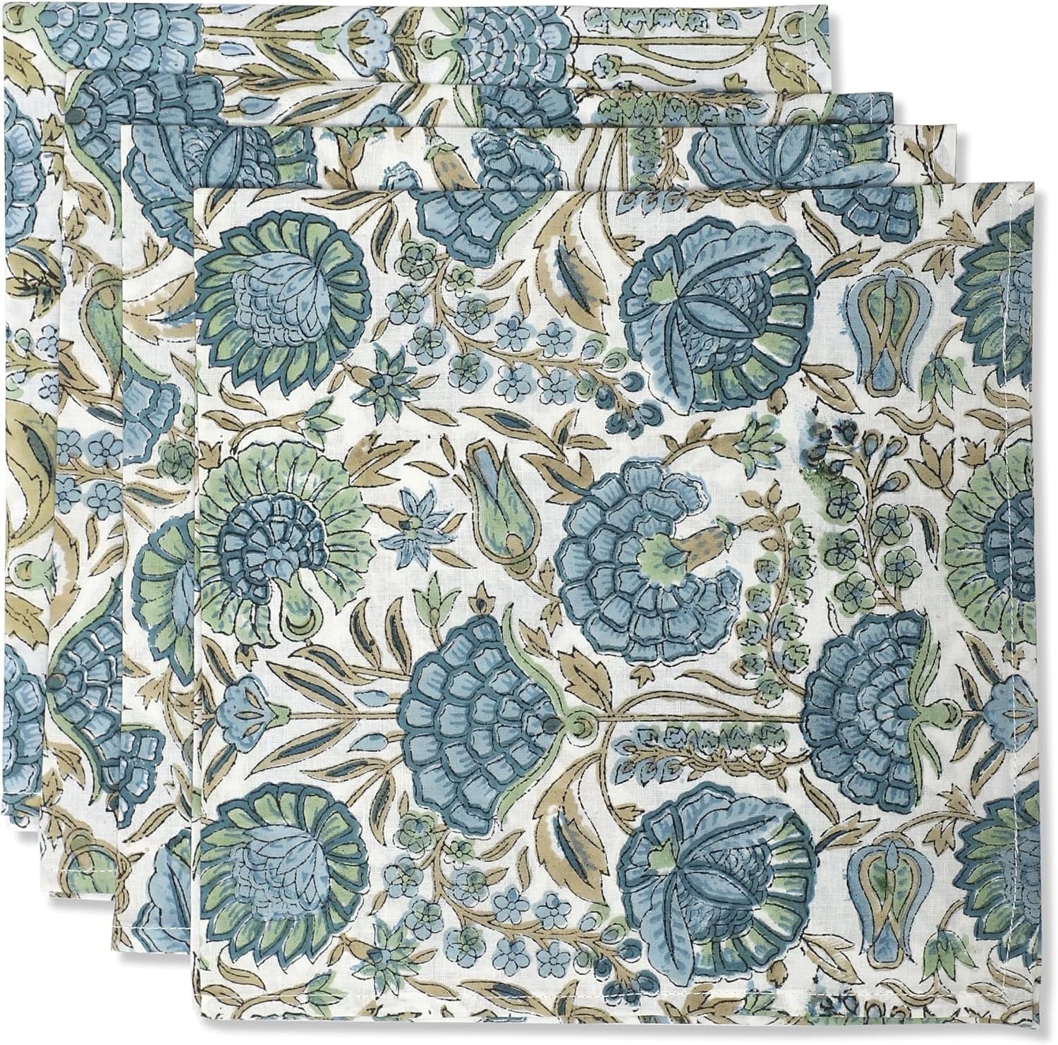 Asparagus Green Hand Block Print 100% Cotton Napkins 18″ x 18″ (Set of 4) Reuseable Kitchen Napkins Cloth Decor Dinner Party Wedding Cocktail Gift for Spring, Easter, Summer