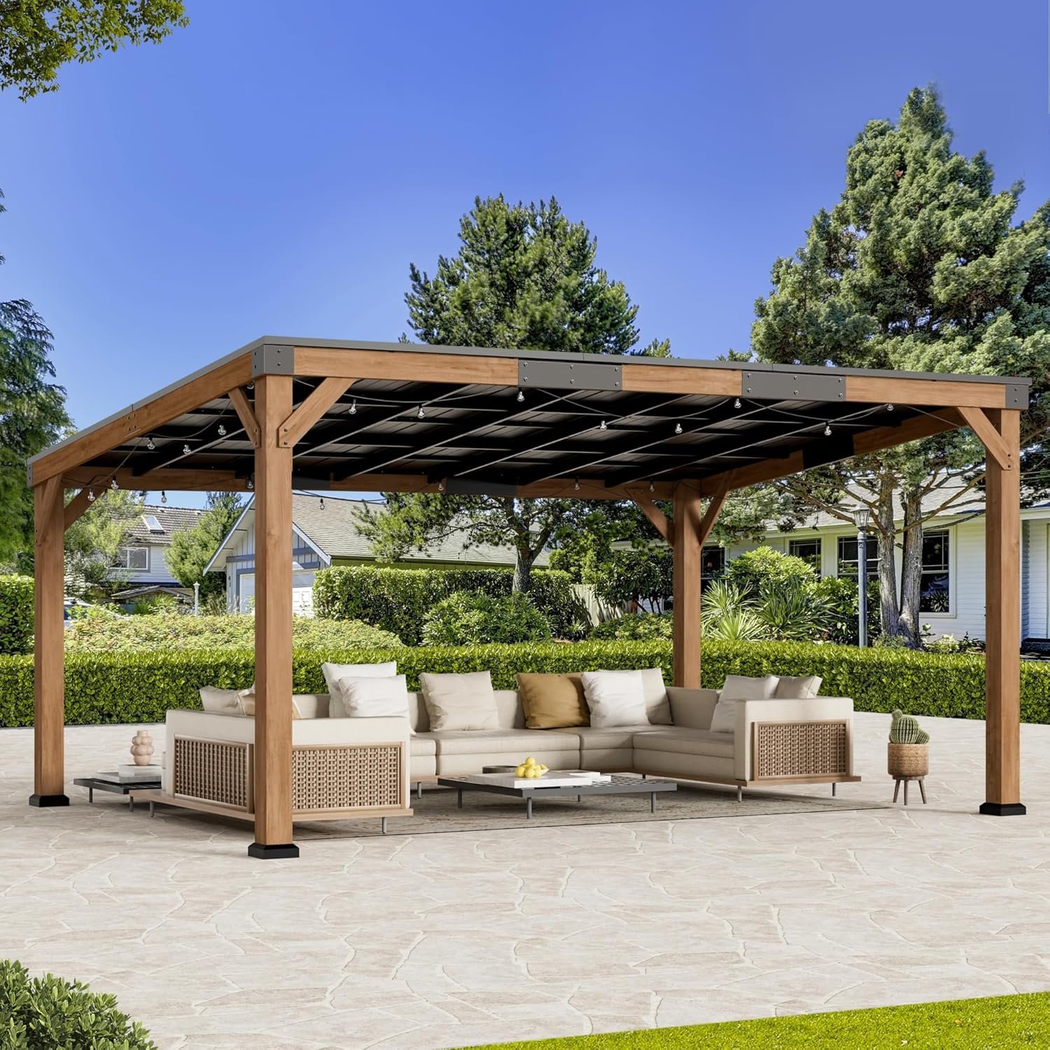 Modern Shade Wood Grill Gazebo 12′ x 16′ with Sloped Galvanized Steel Roof | All-Weather Cedar Gazebo with 4.6” Extra-strong Post, Wood Gazebo with Superior Snow & Wind Resistance for Patio, Garden