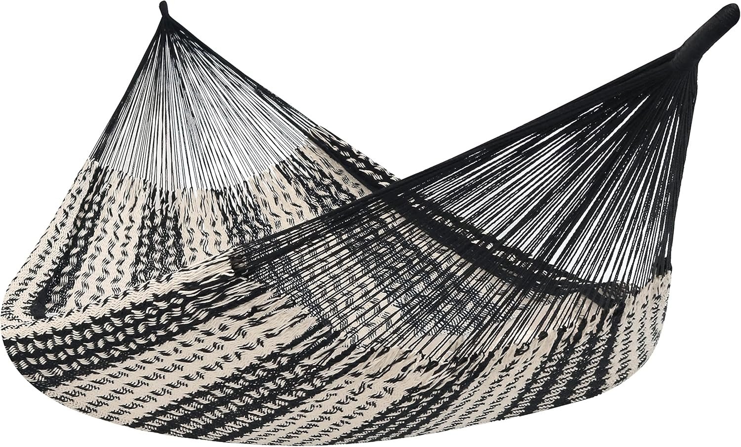 Sunnydaze Handwoven XXL Thick Cord Mayan Double Hammock for Outside – 625-Pound Capacity Heavy-Duty Outdoor Hammock – Black/Natural