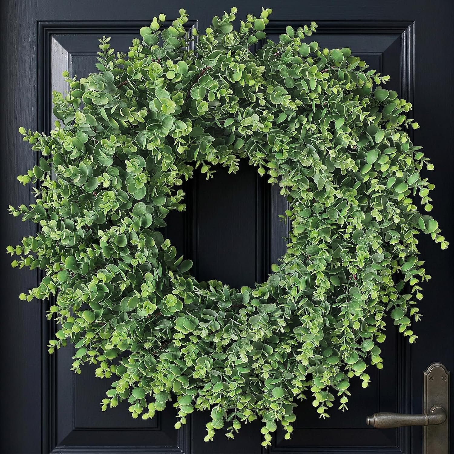24″ Lifelike Touch Artificial Eucalyptus Leaves Wreath, Realistic Plant | Thick ＆ Lush, Faux Outdoor UV-resistant Greenery, for Front Door/Wall/Windows/Farmhouse/Home/Spring/Summer/All Seasons Decor