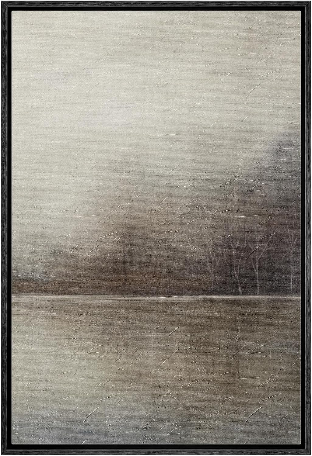 SIGNWIN Framed Canvas Print Wall Art Grey Tan Pastel Watercolor Grunge Landscape Abstract Shapes Illustrations Decorative Relax/Calm Zen for Living Room, Bedroom, Office – 16″x24″ Black