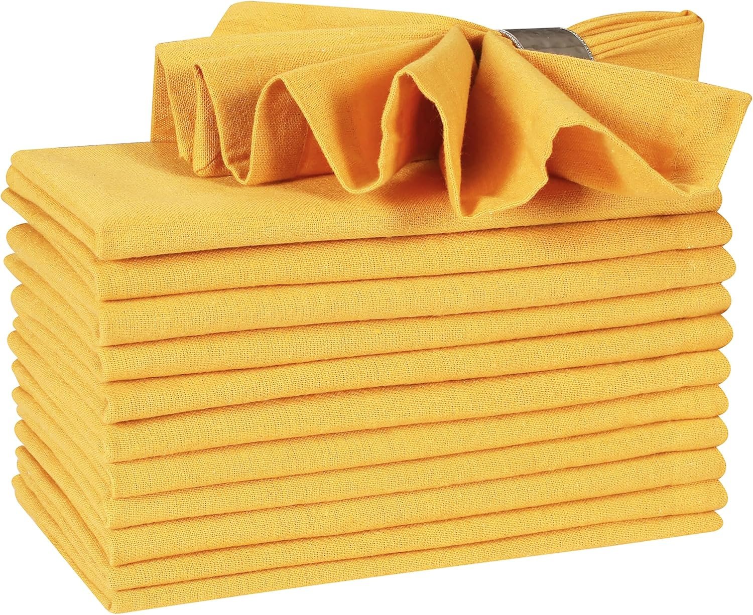 Ramanta Home Mustard Cotton Dinner Napkins Set of 12, 18×18 Inch | Reusable Fabric Table Napkins for Everyday Dining, Parties, Weddings Washable